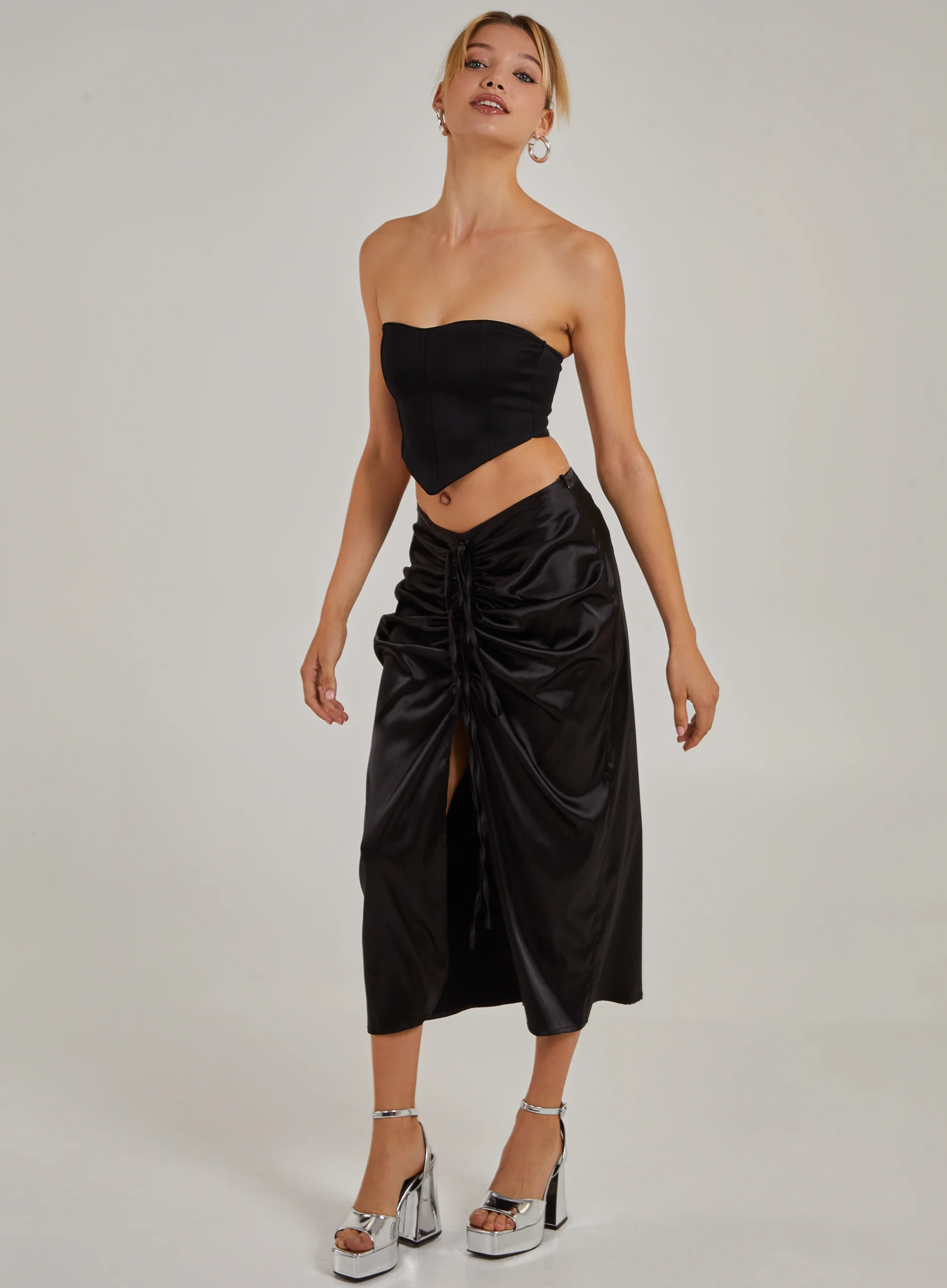 Ruched Midi Skirt With Tie - Image 4