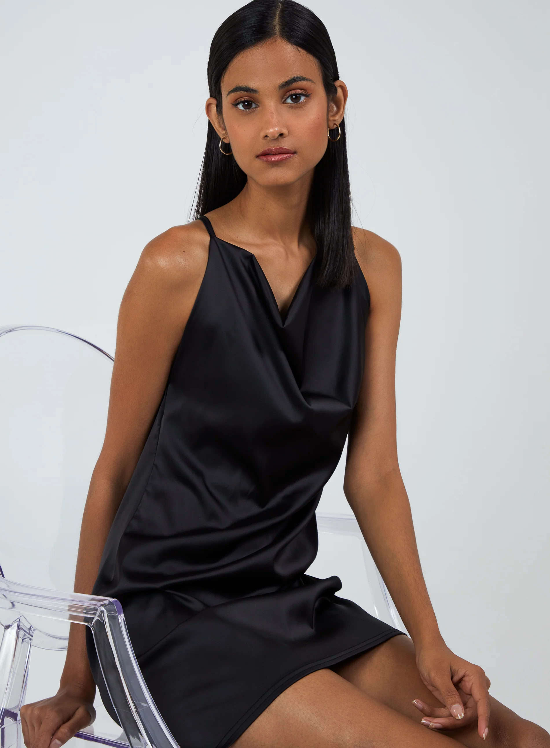 Satin Cowl Neck Mini Dress - Image 2