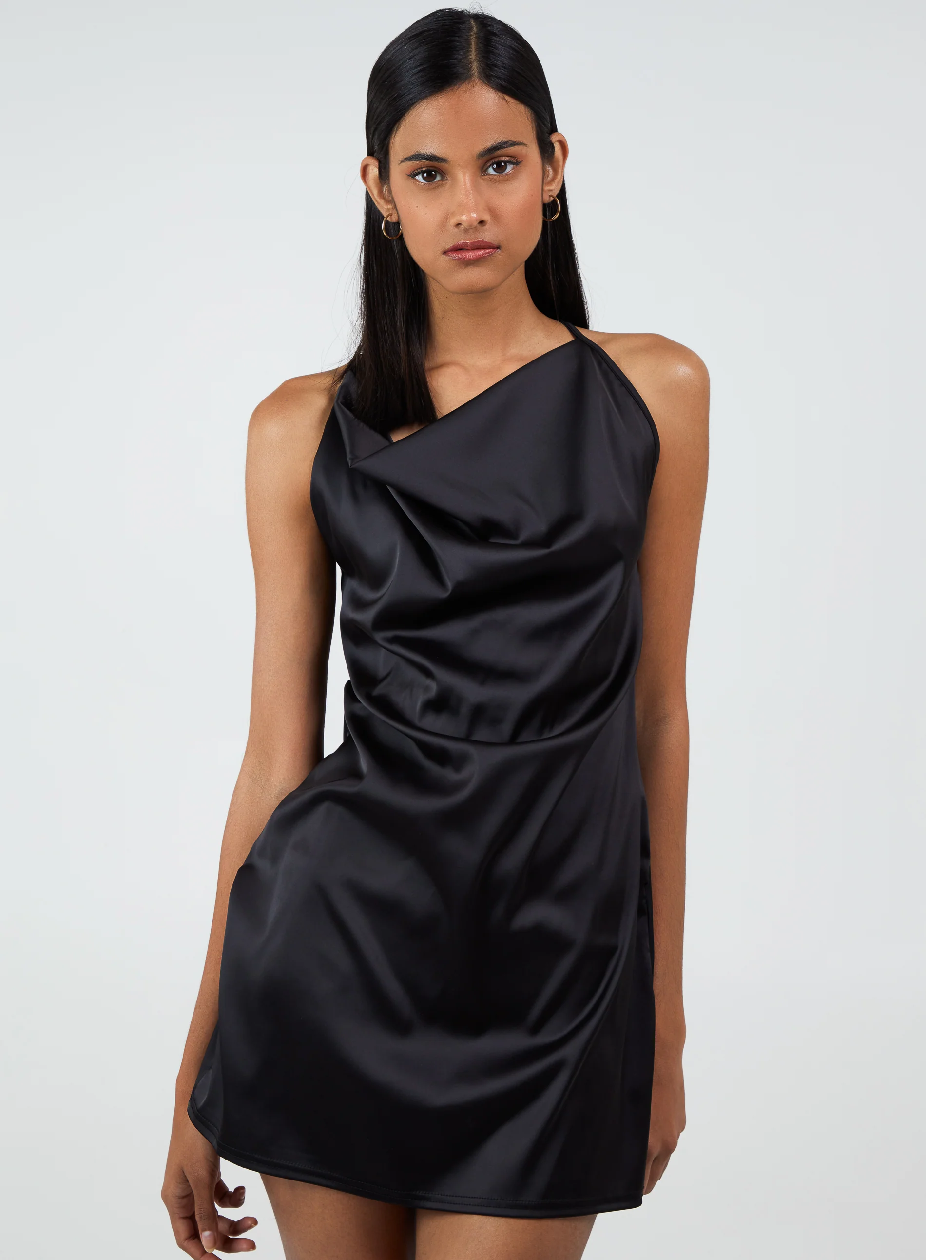 Satin Cowl Neck Mini Dress - Image 3