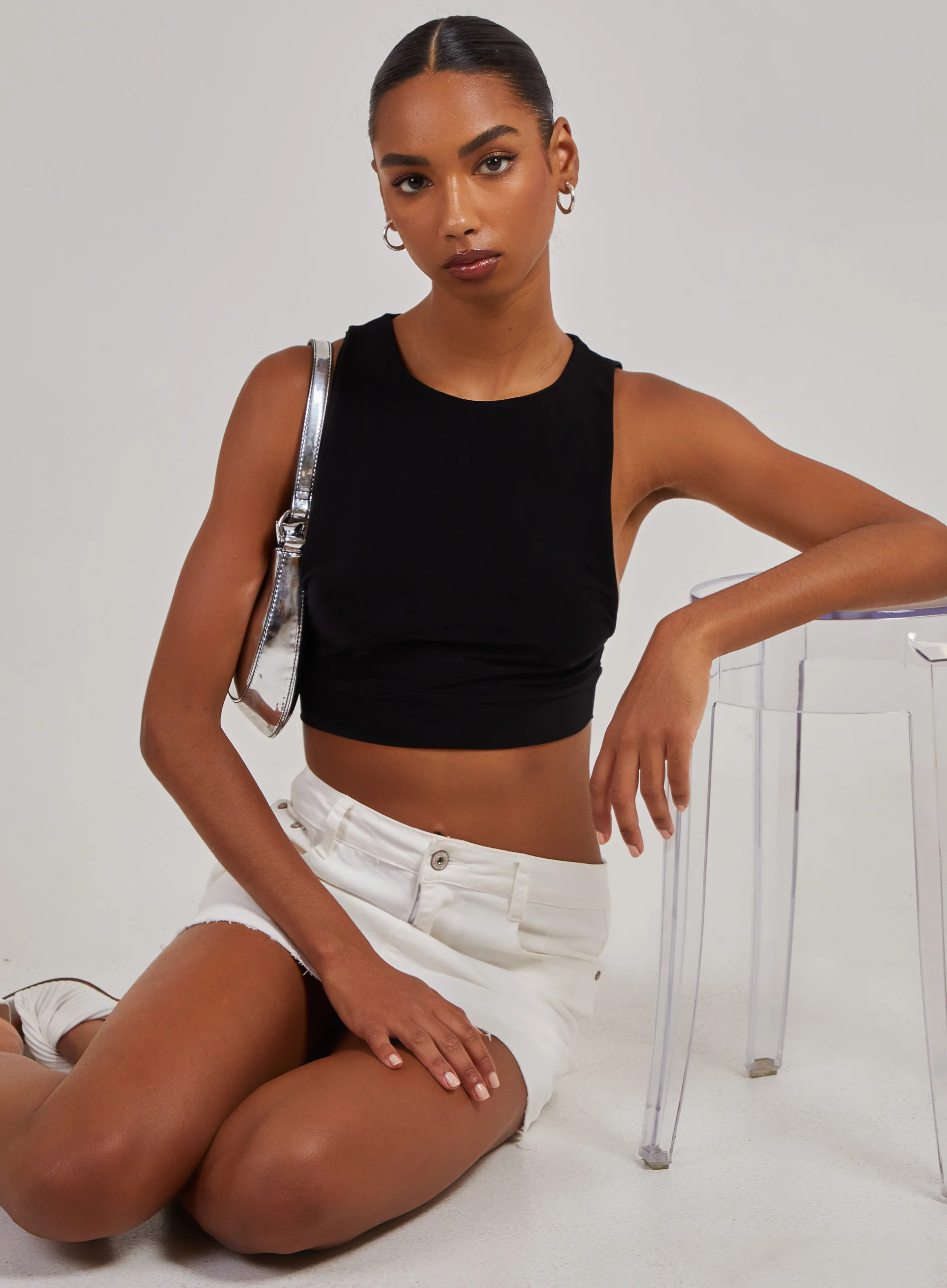 Sleeveless Slinky Crop Top
