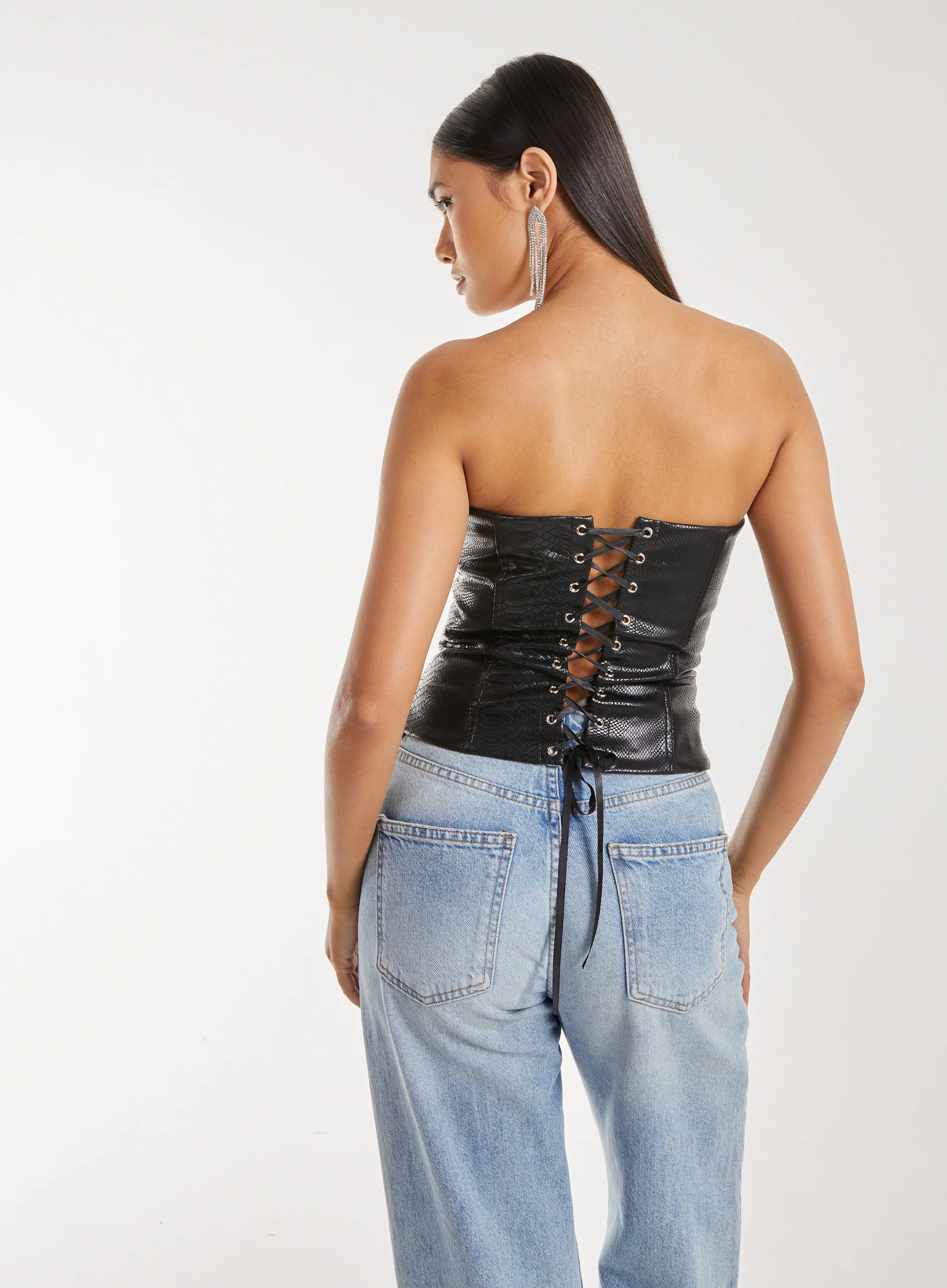 Snake PU Lace Up Corset Top - Image 4