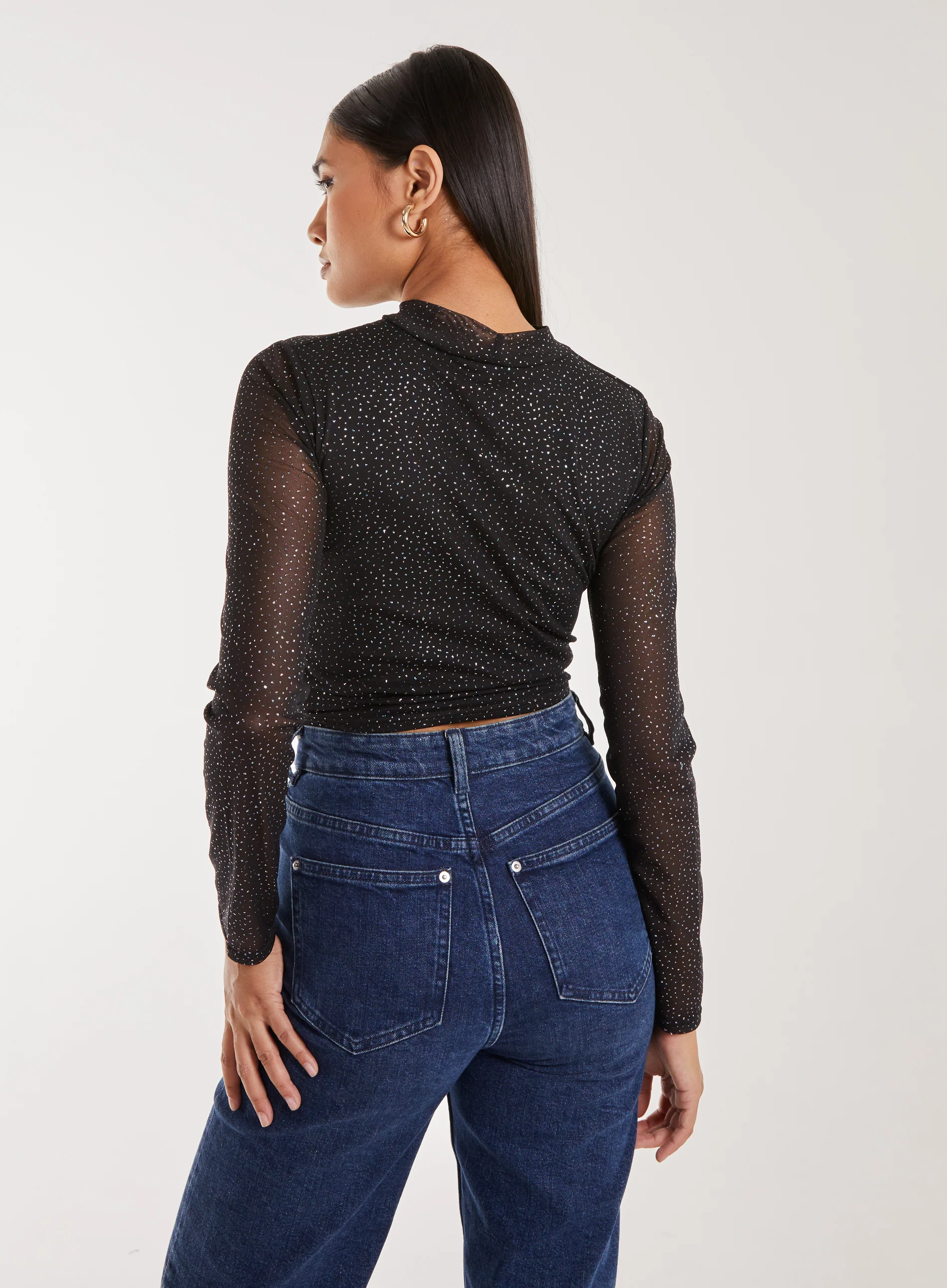 Sparkle Long Sleeve Mesh Top - Image 4