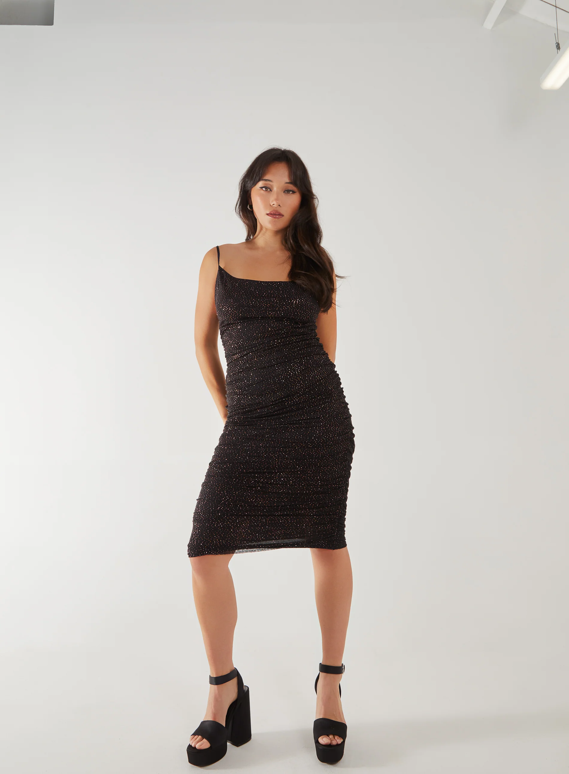 Strappy Cowl Neck Glitter Midi Dress - Image 3