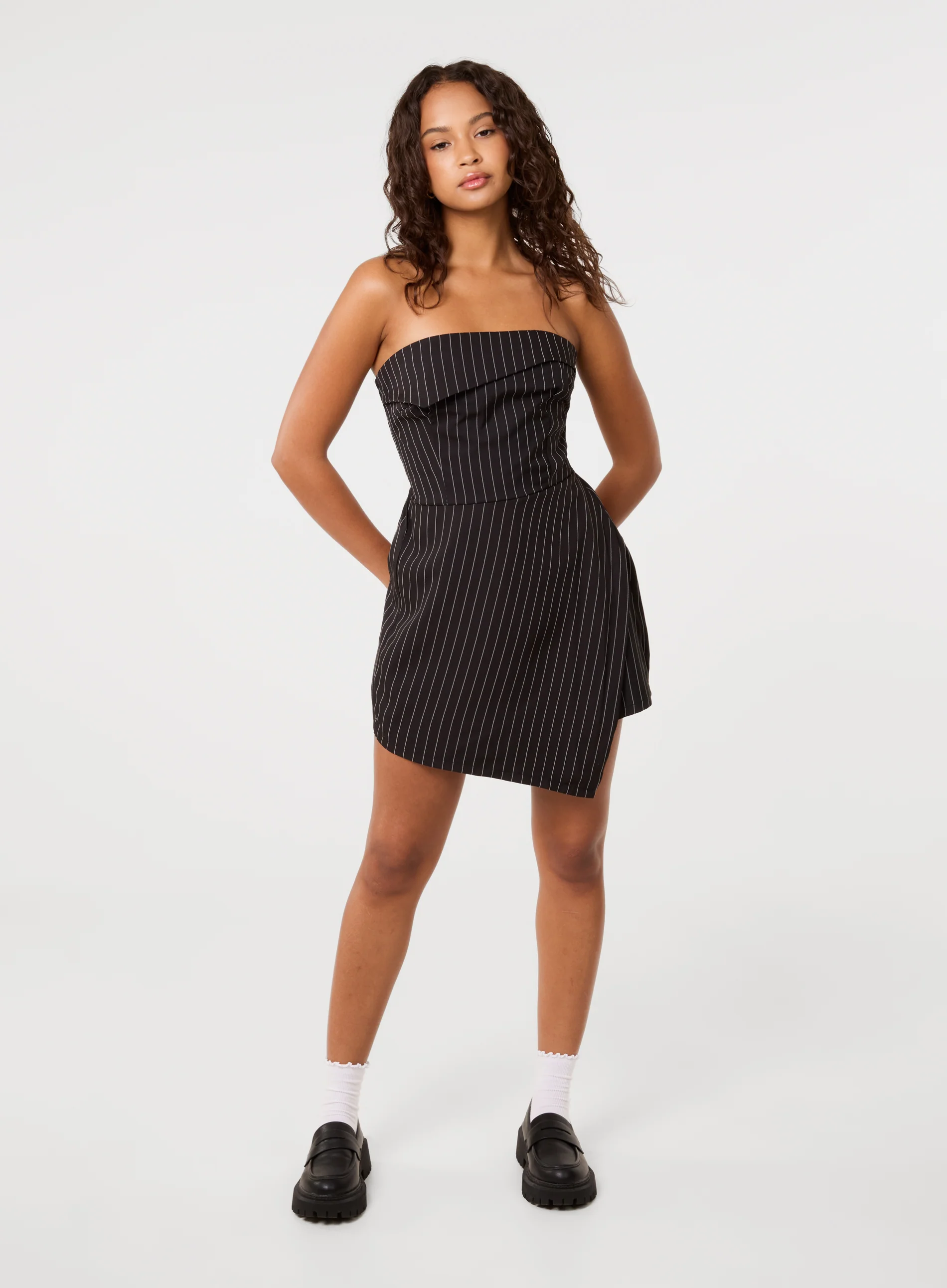Pinstripe Bandeau Skort Dress - Image 2