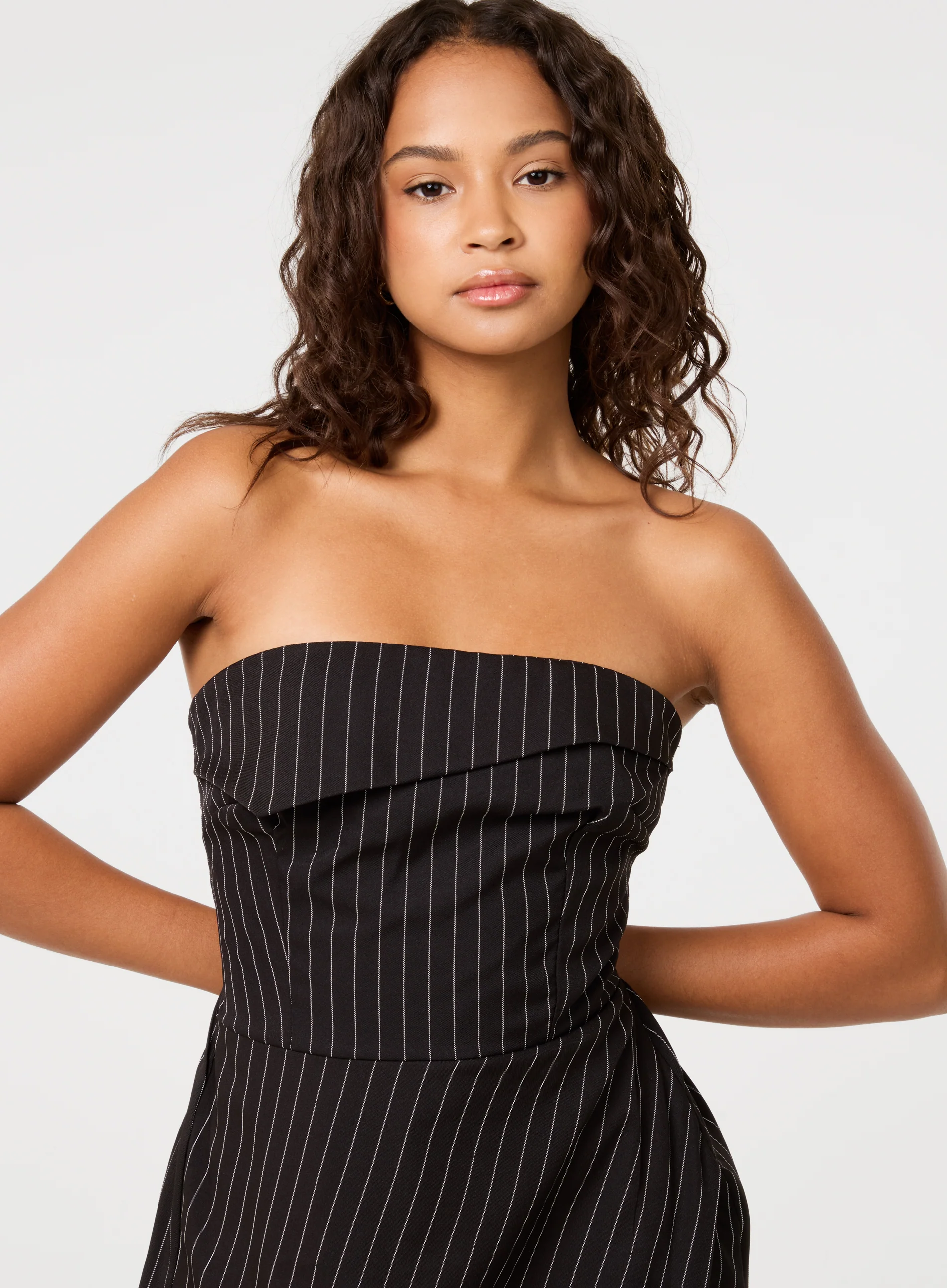 Pinstripe Bandeau Skort Dress - Image 3