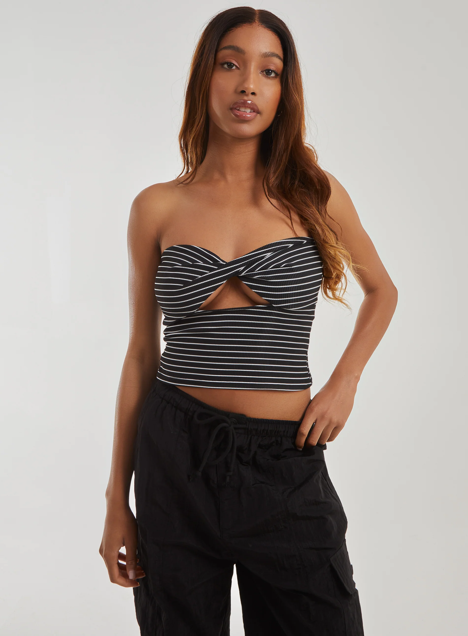 Stripe Twist Cut Out Bandeau Top - Image 4