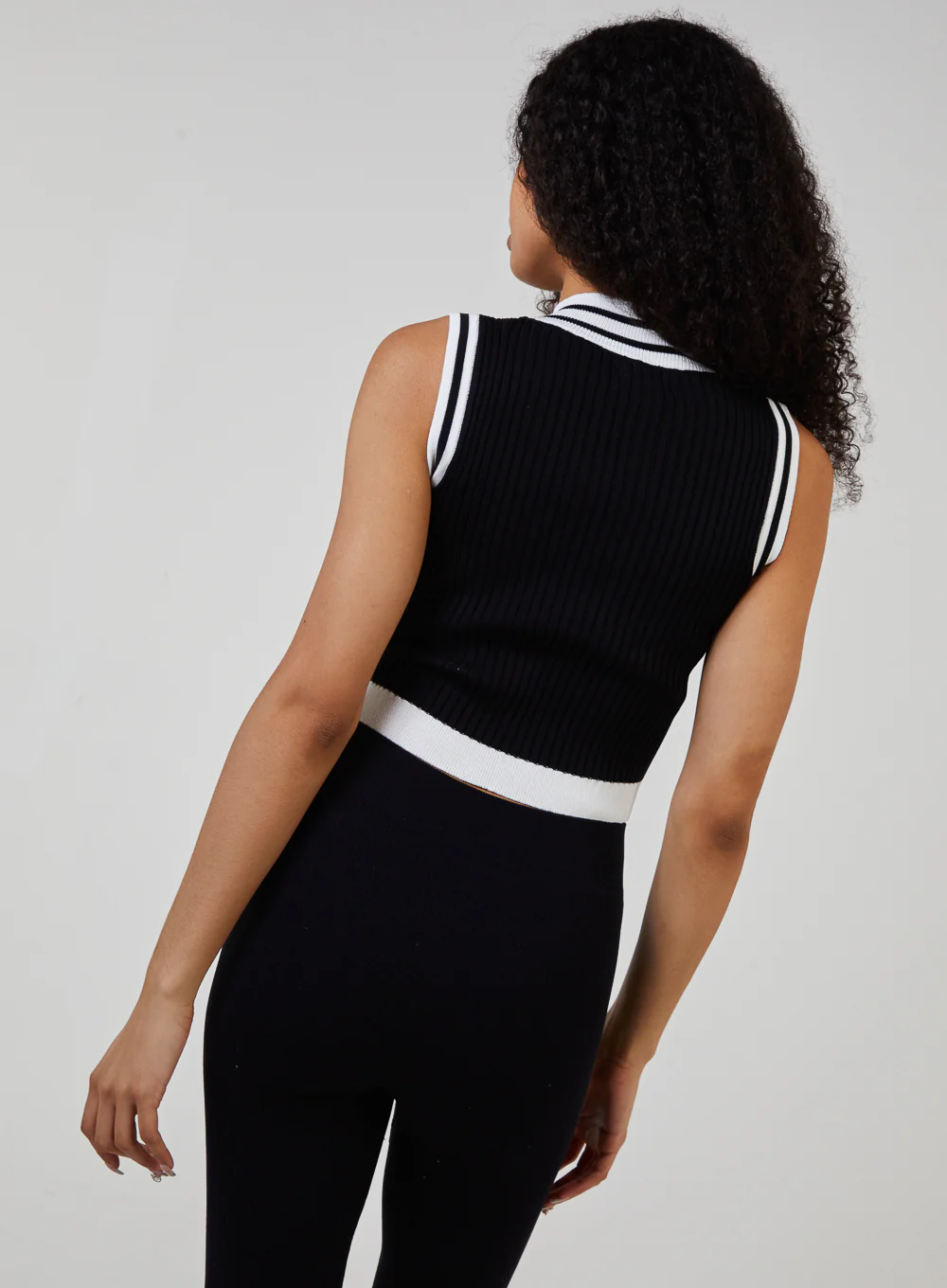 Half Zip Striped High Neck Sleeveless Crop Top - Image 5