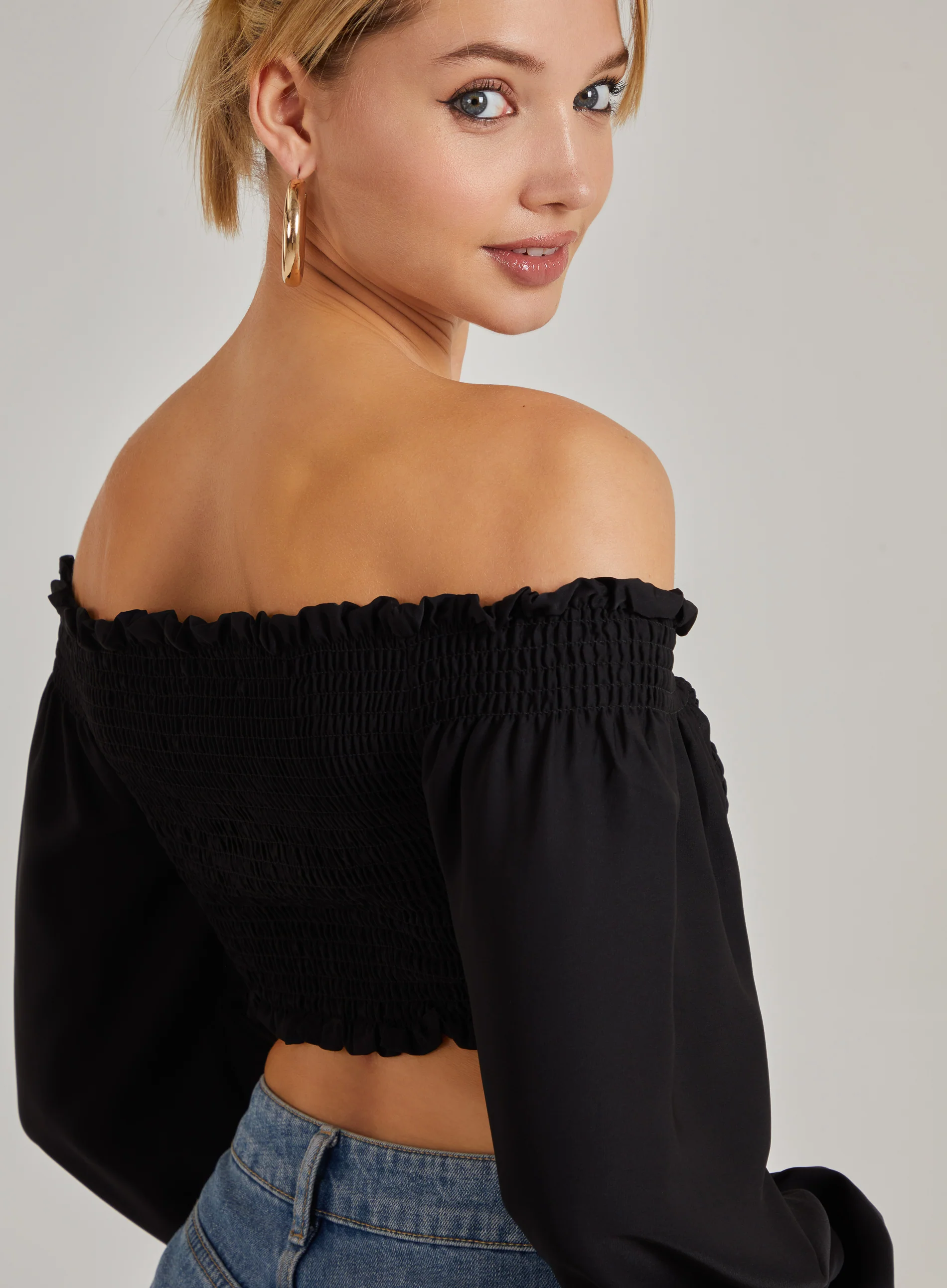 Twist Front Balloon Sleeve Crop Top - Image 3