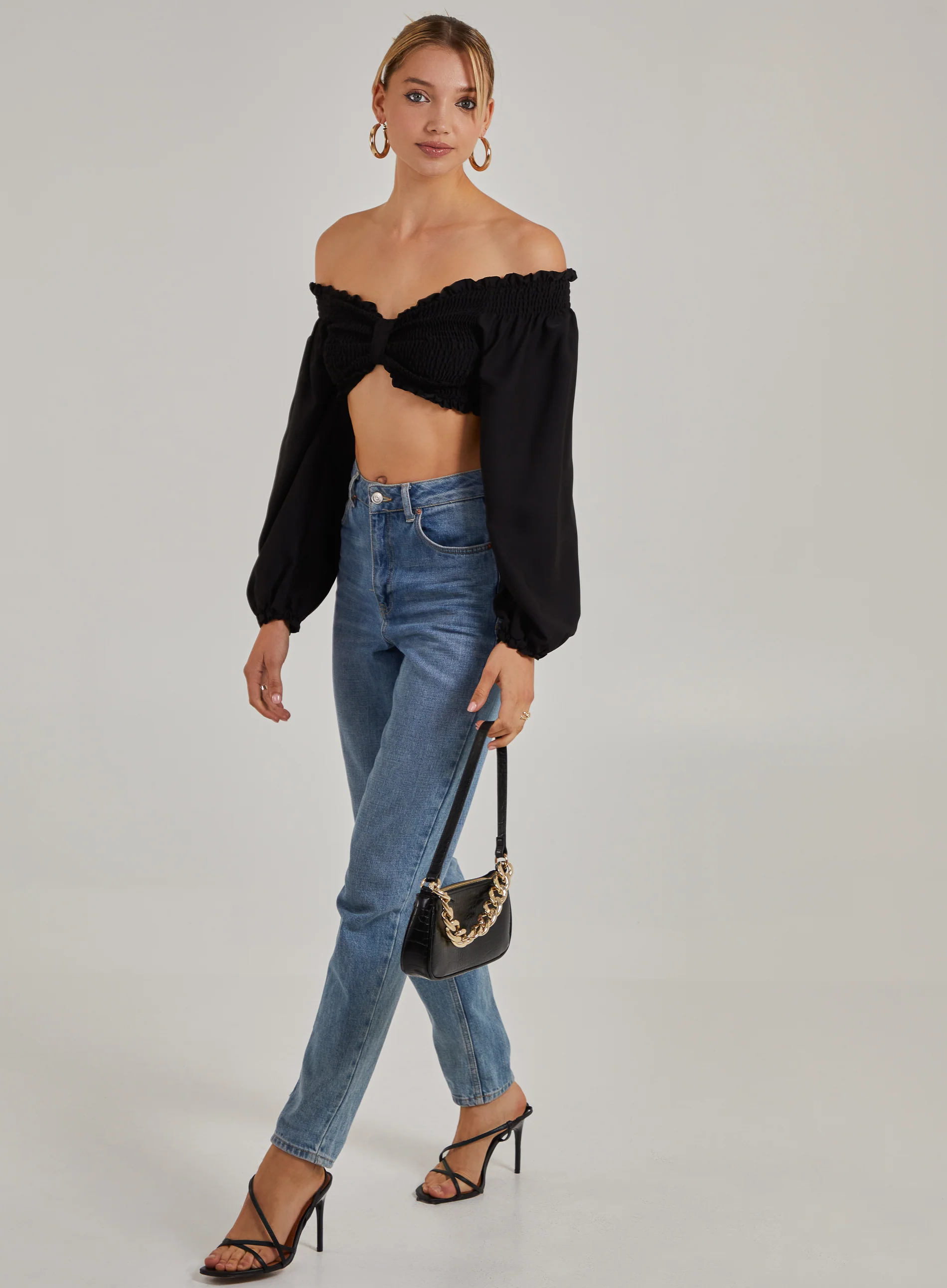 Twist Front Balloon Sleeve Crop Top - Image 4