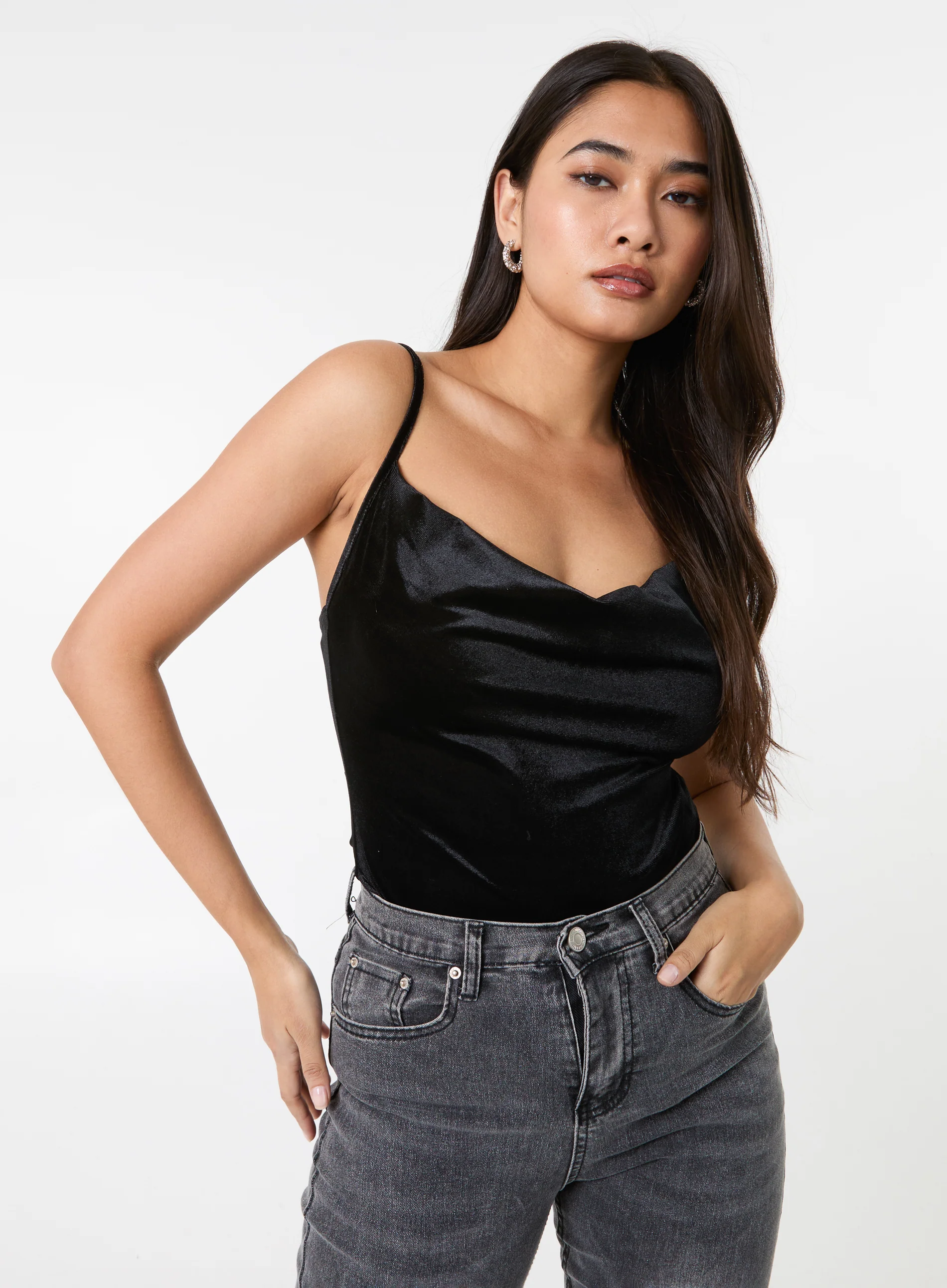 Velvet Cowl Neck Bodysuit - Image 3