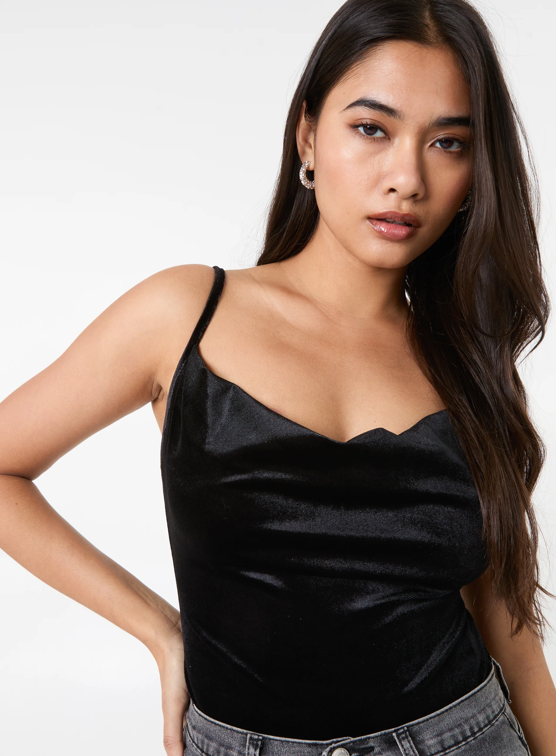 Velvet Cowl Neck Bodysuit - Image 5