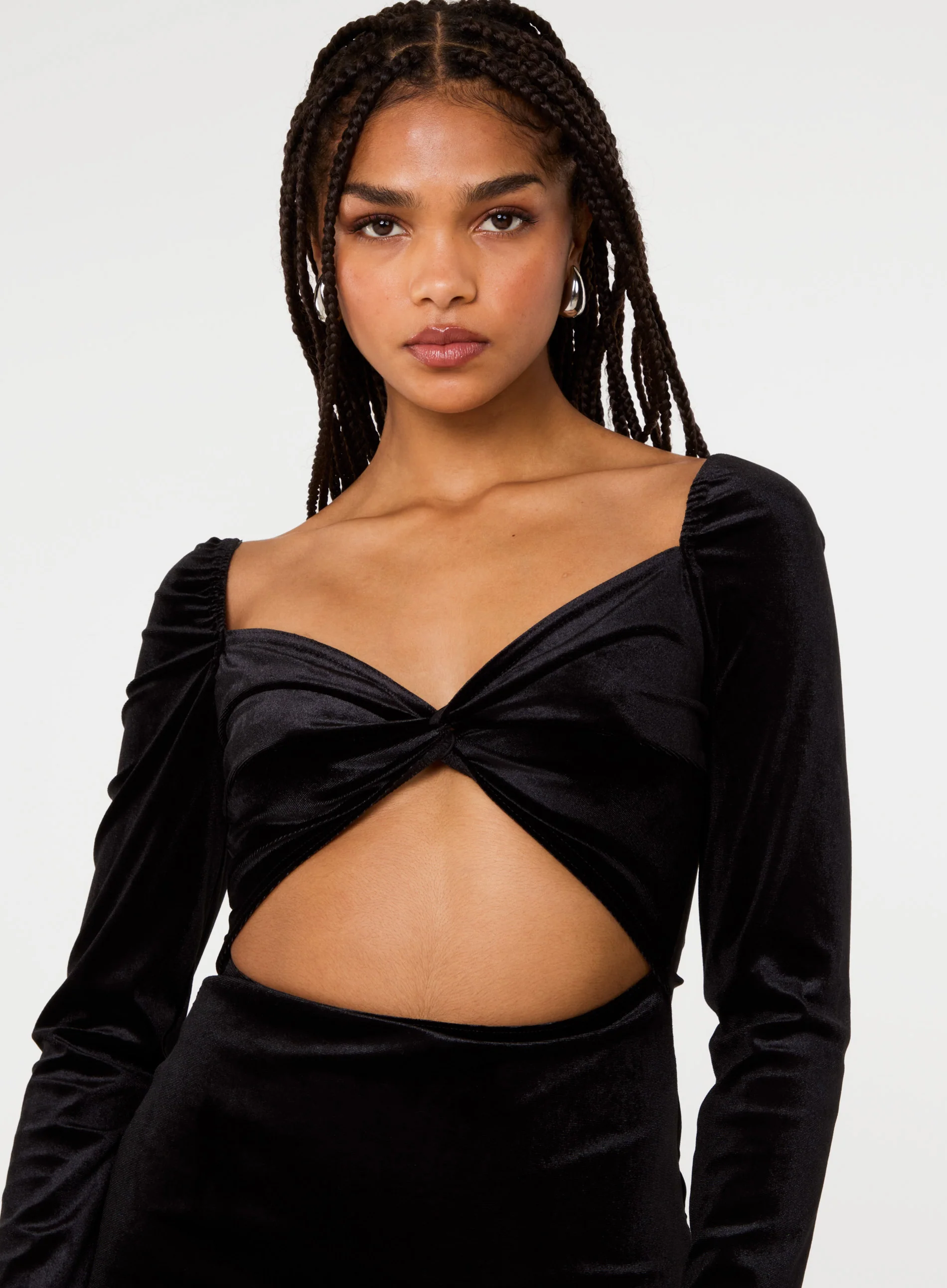 Velvet Twist Front Long Sleeve Dress - Image 3