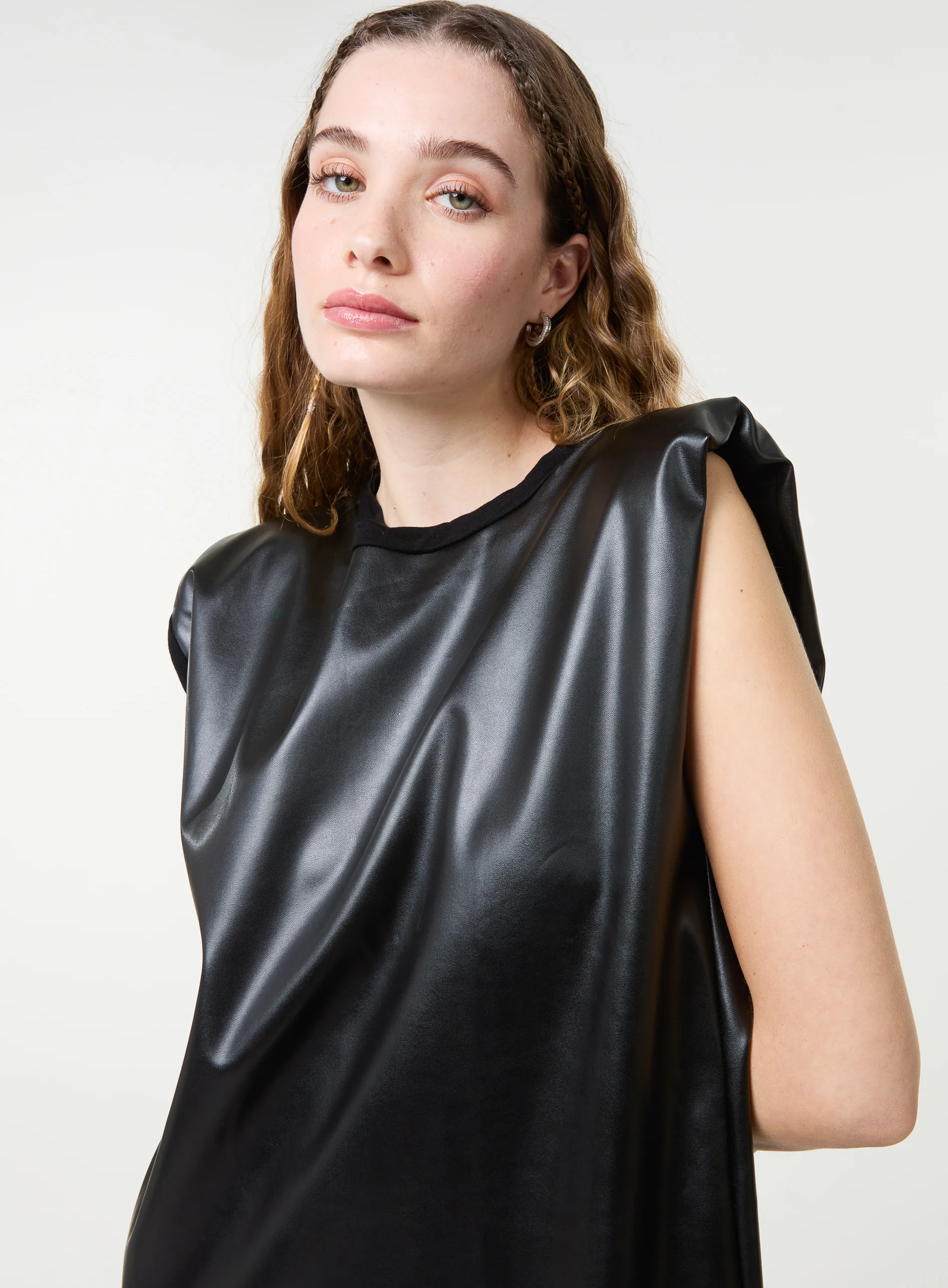 Wet Look PU Shoulder Pad Dress - Image 4