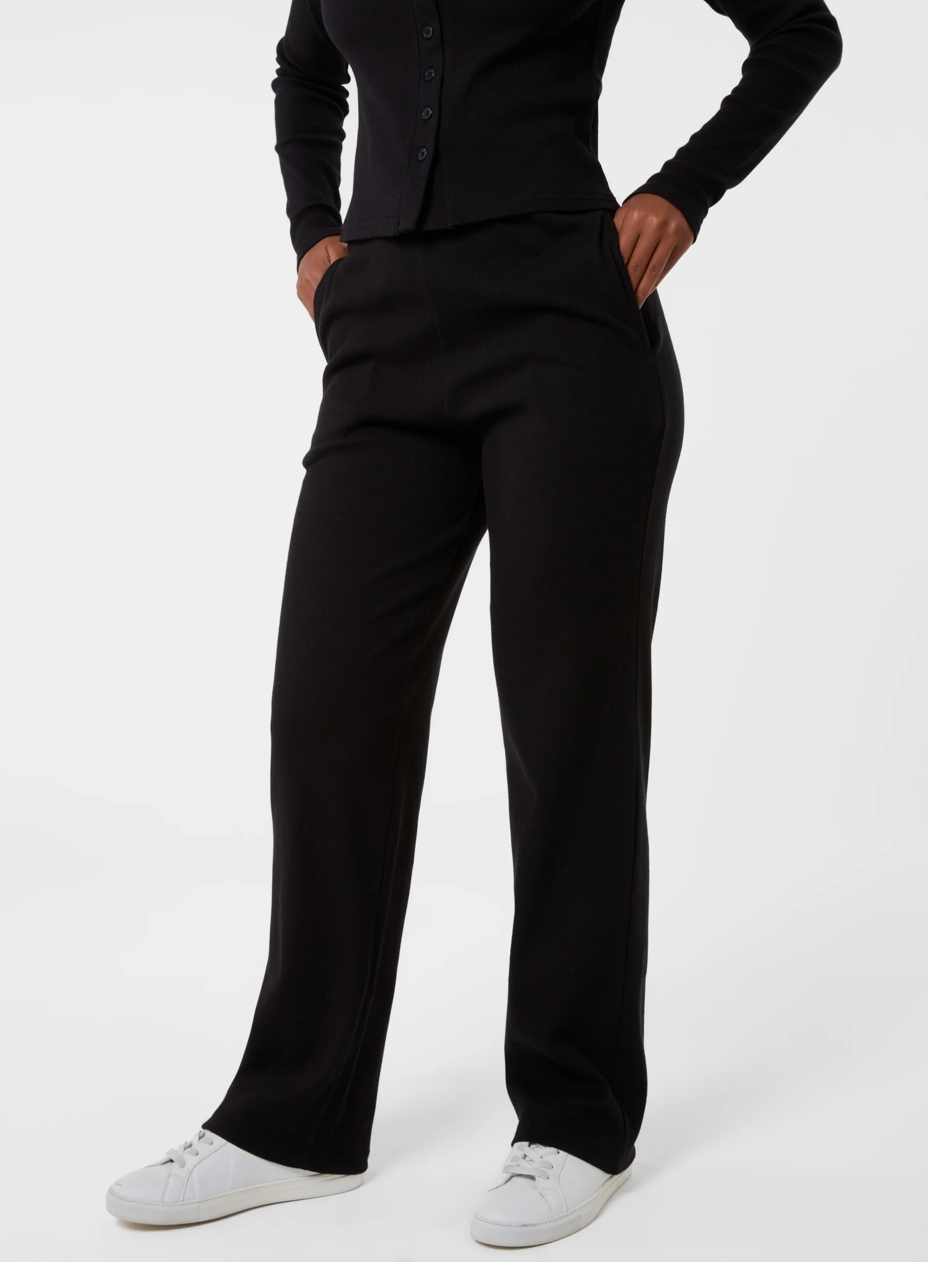 Wide Leg Ribbed Trousers - Image 2