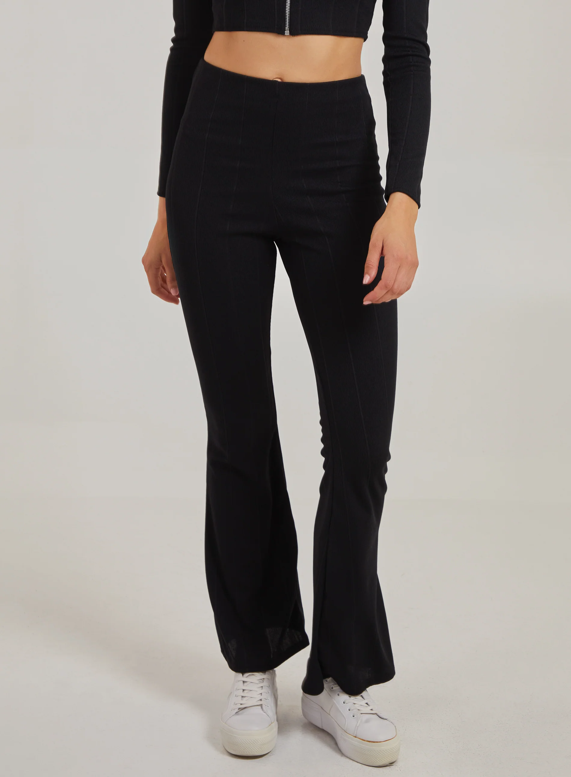 Wide Ribbed Flare Trousers - Image 2