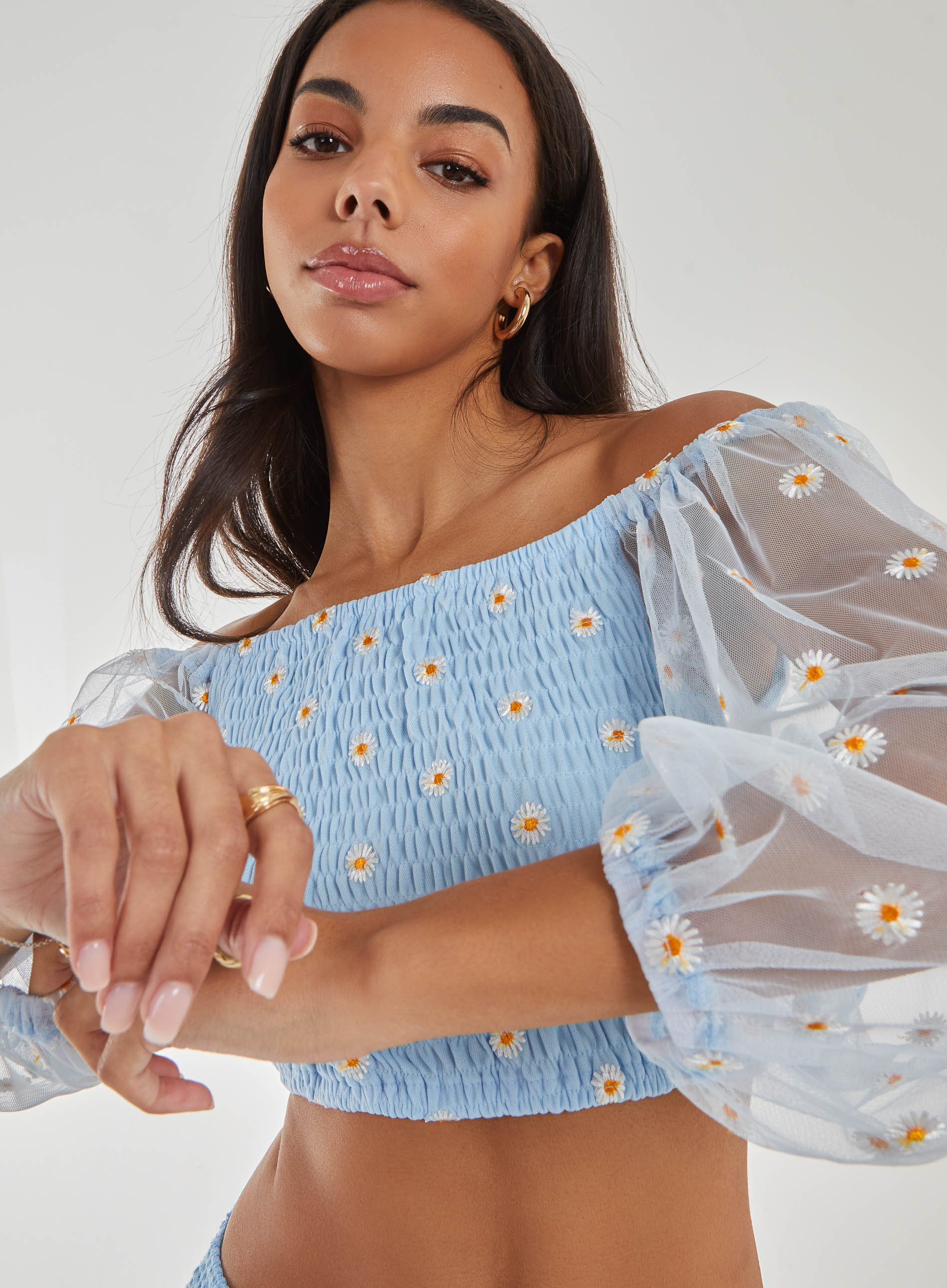 Daisy Embroidered Bardot Top - Image 2