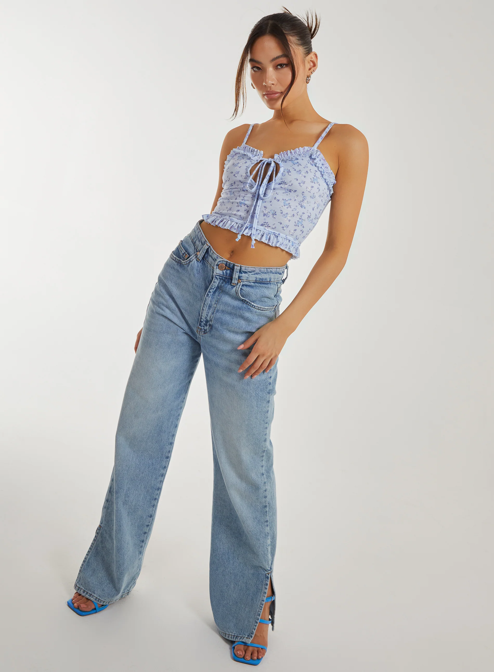 Ditsy Floral Cut Out Strappy Crop Top - Image 2