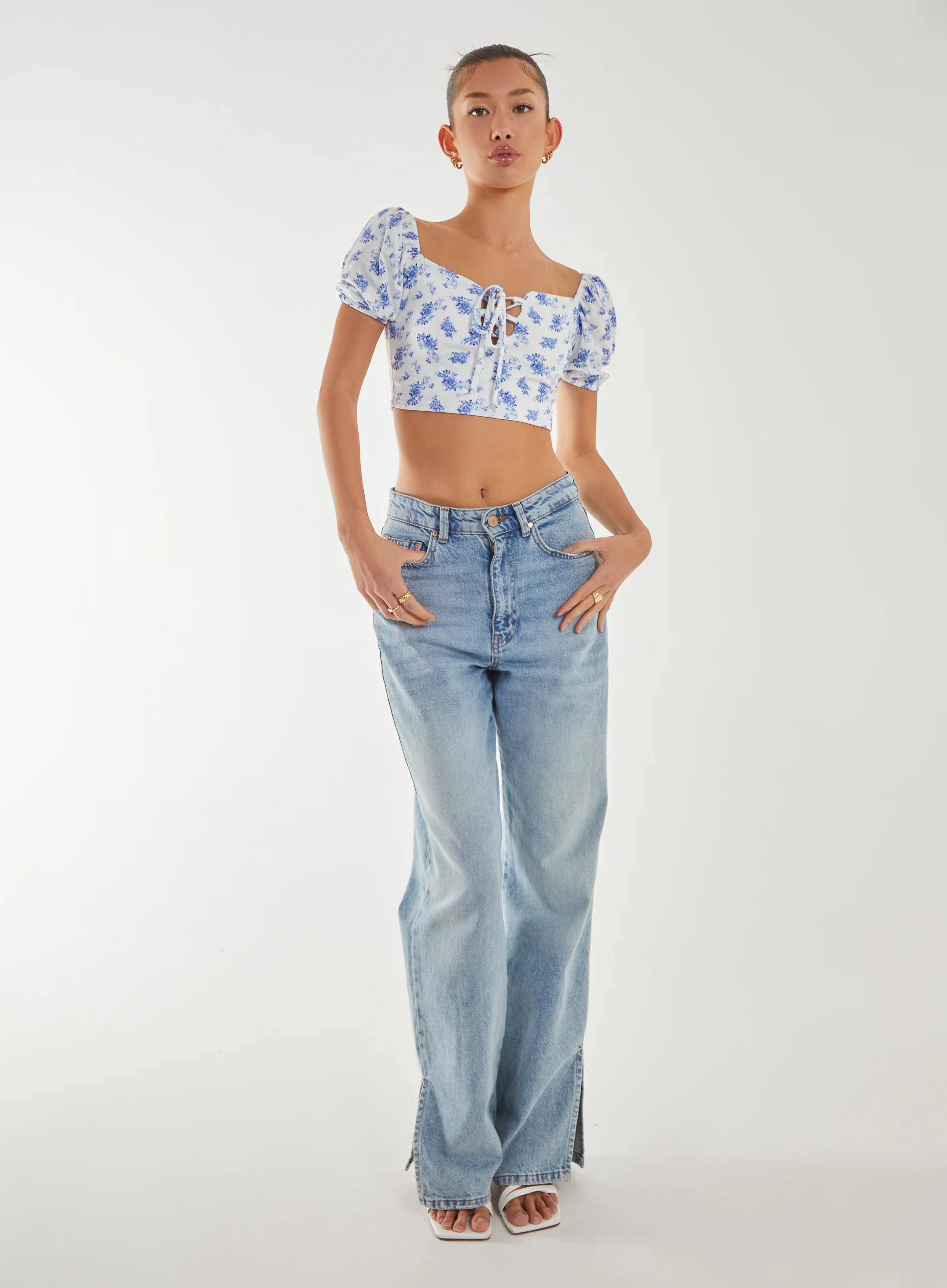 Floral Puff Sleeve Crop Top - Image 2