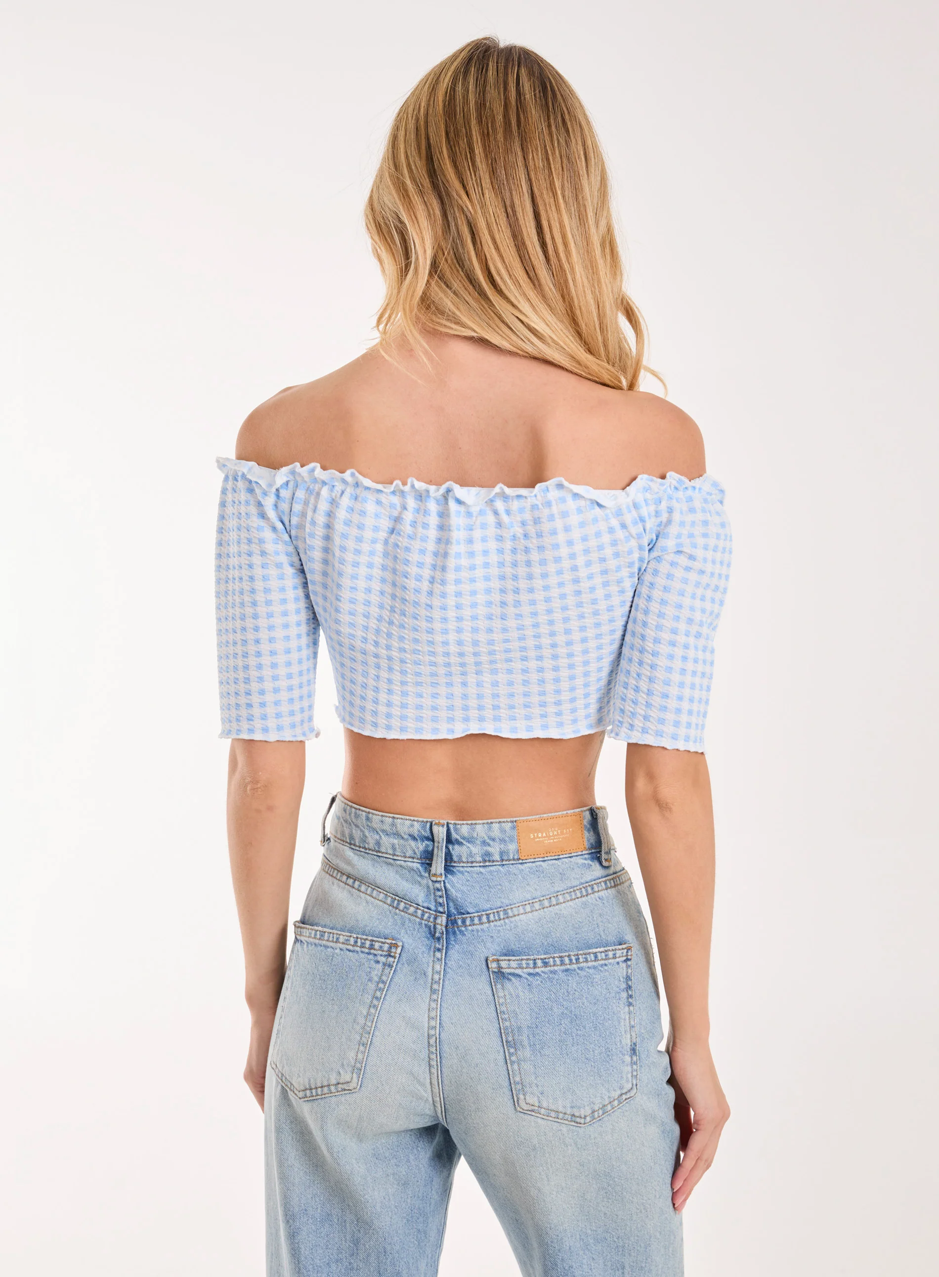 Frill Detail Gingham Bardot Top - Image 4