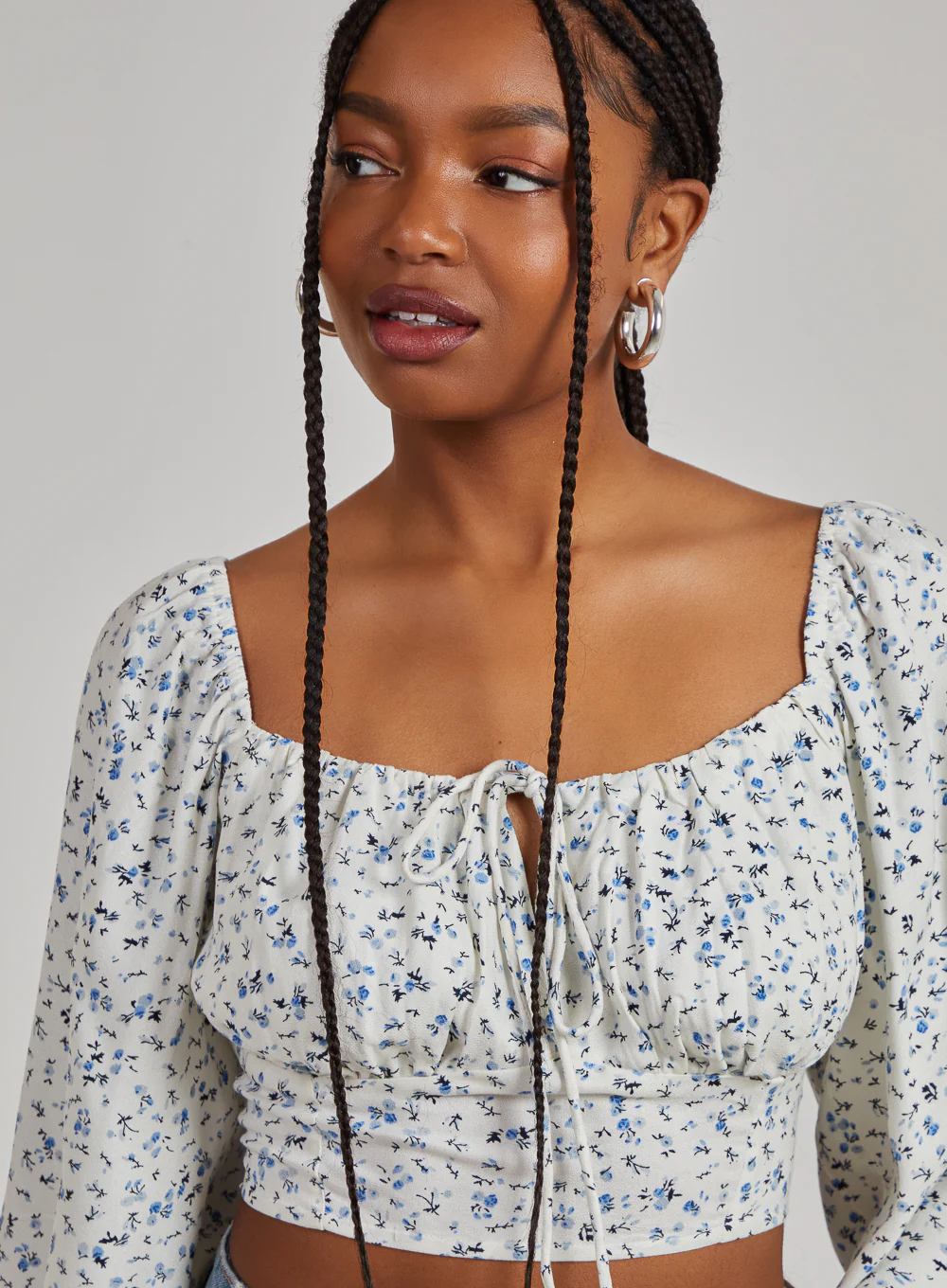 Floral Print Long Sleeve Peasant Milkmaid Top - Image 2