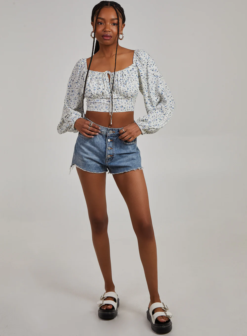 Floral Print Long Sleeve Peasant Milkmaid Top - Image 3