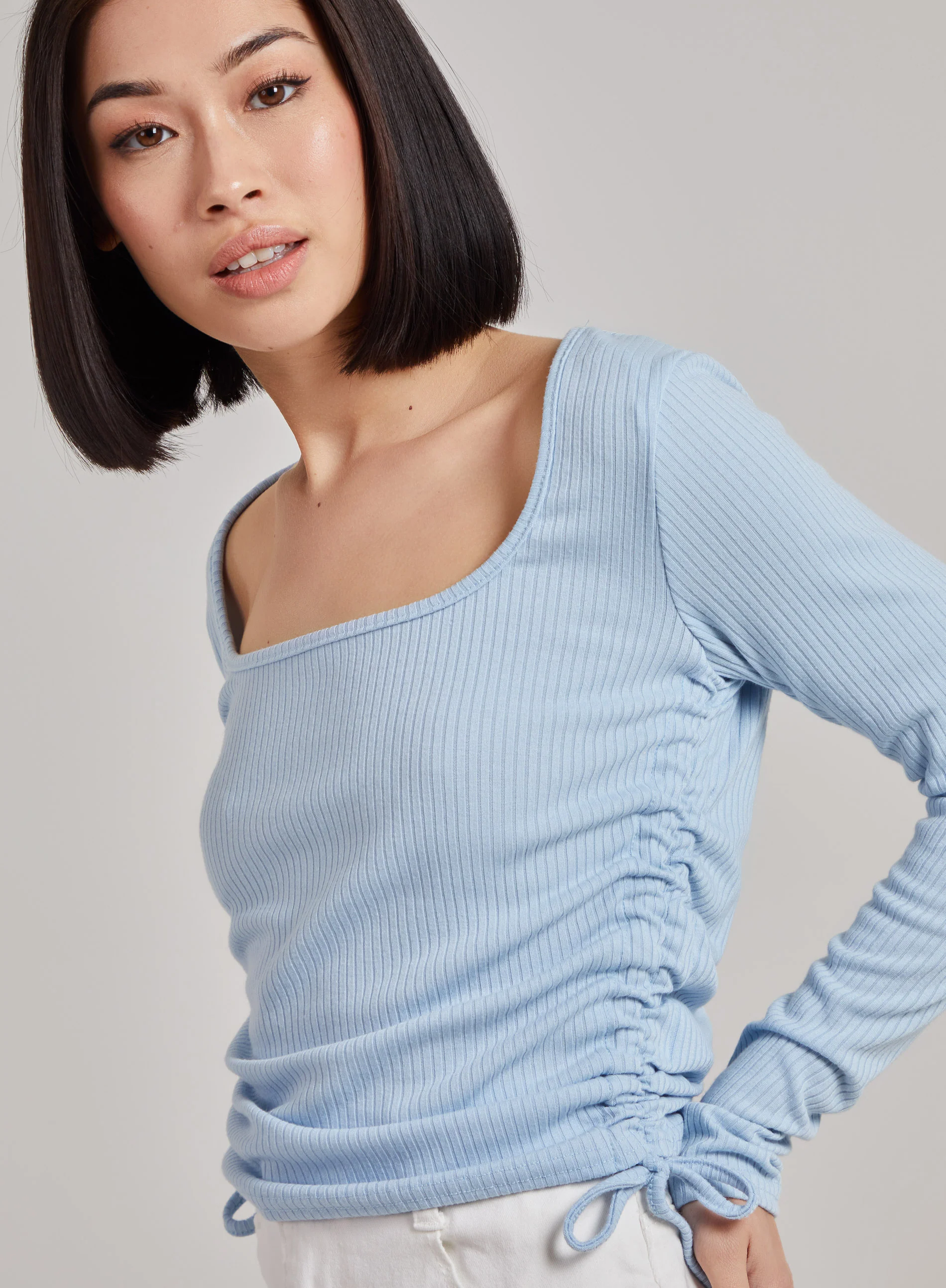 Ruched Square Neck Ribbed Top - Image 2