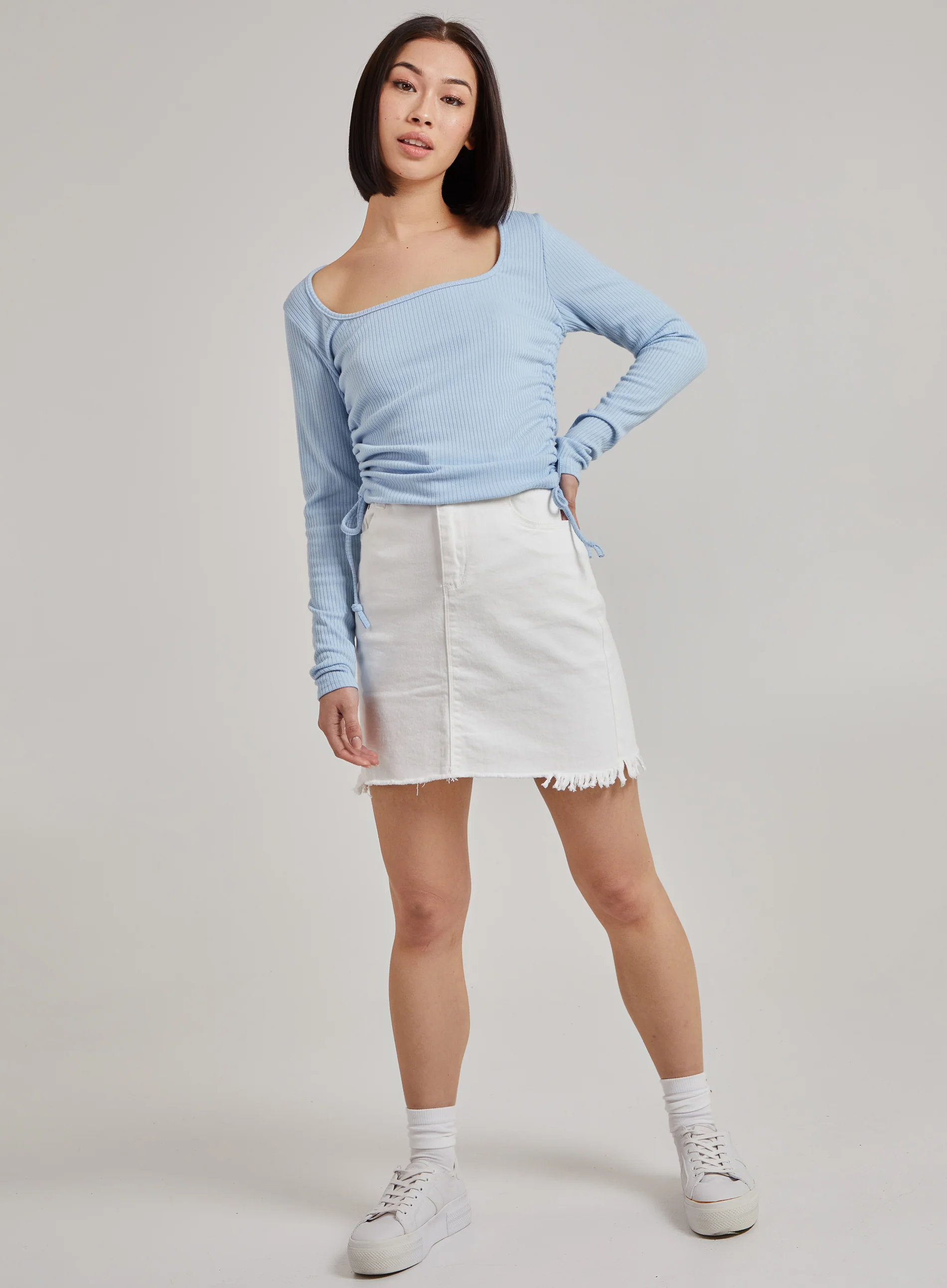 Ruched Square Neck Ribbed Top - Image 3