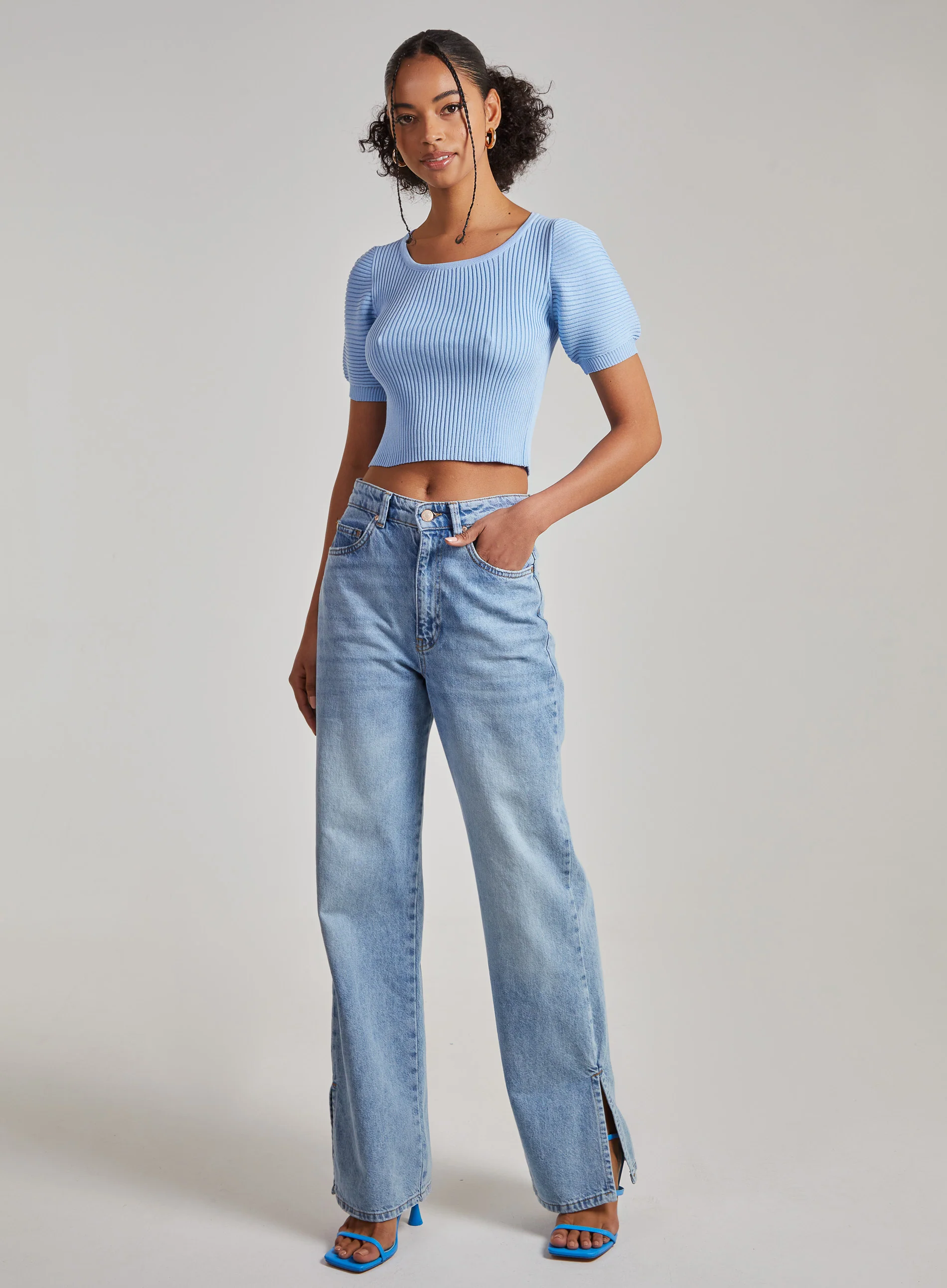 Scoop Neck Knit Crop Top - Image 2