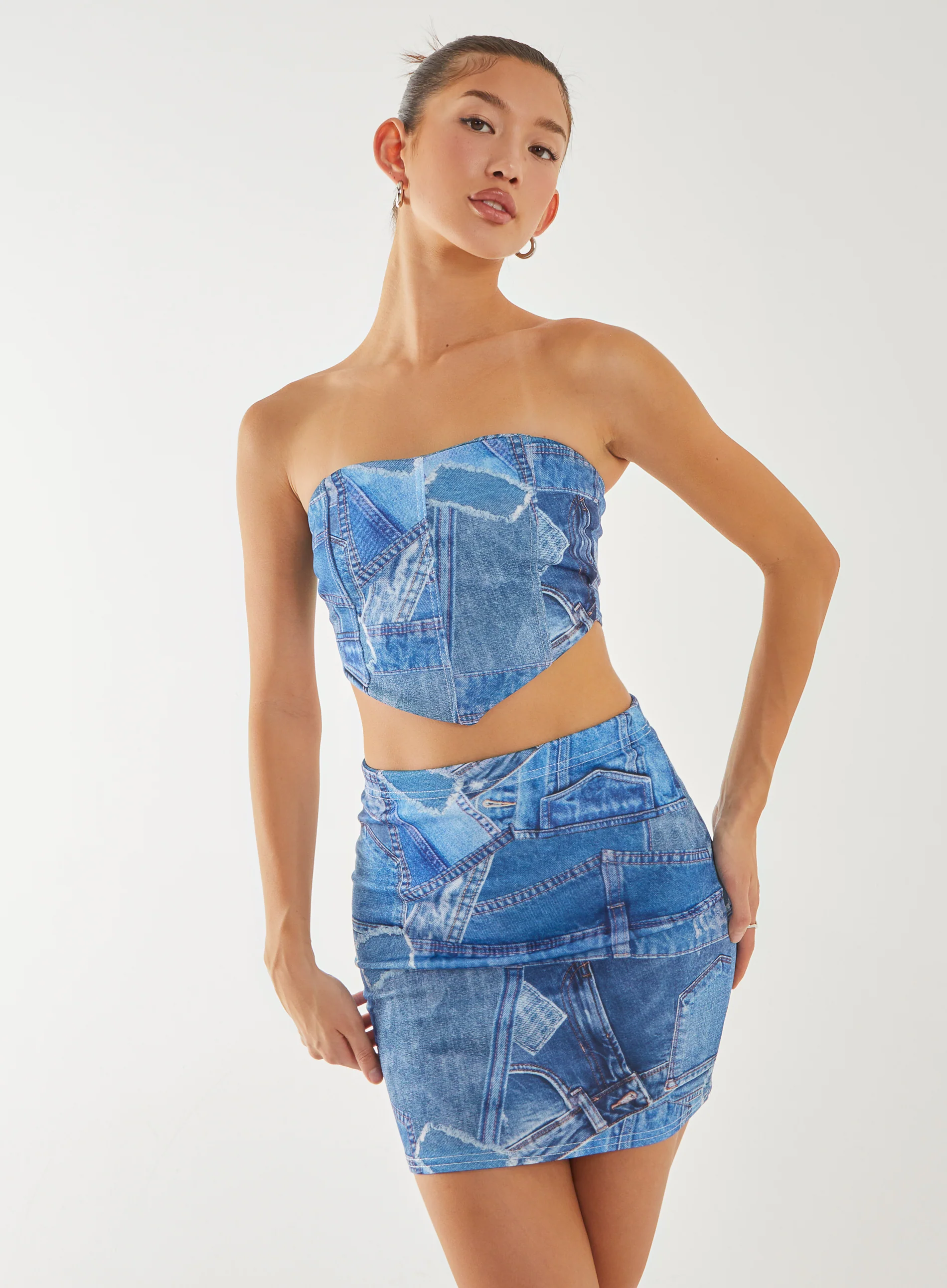 Seam Detail Denim Print Top - Image 3