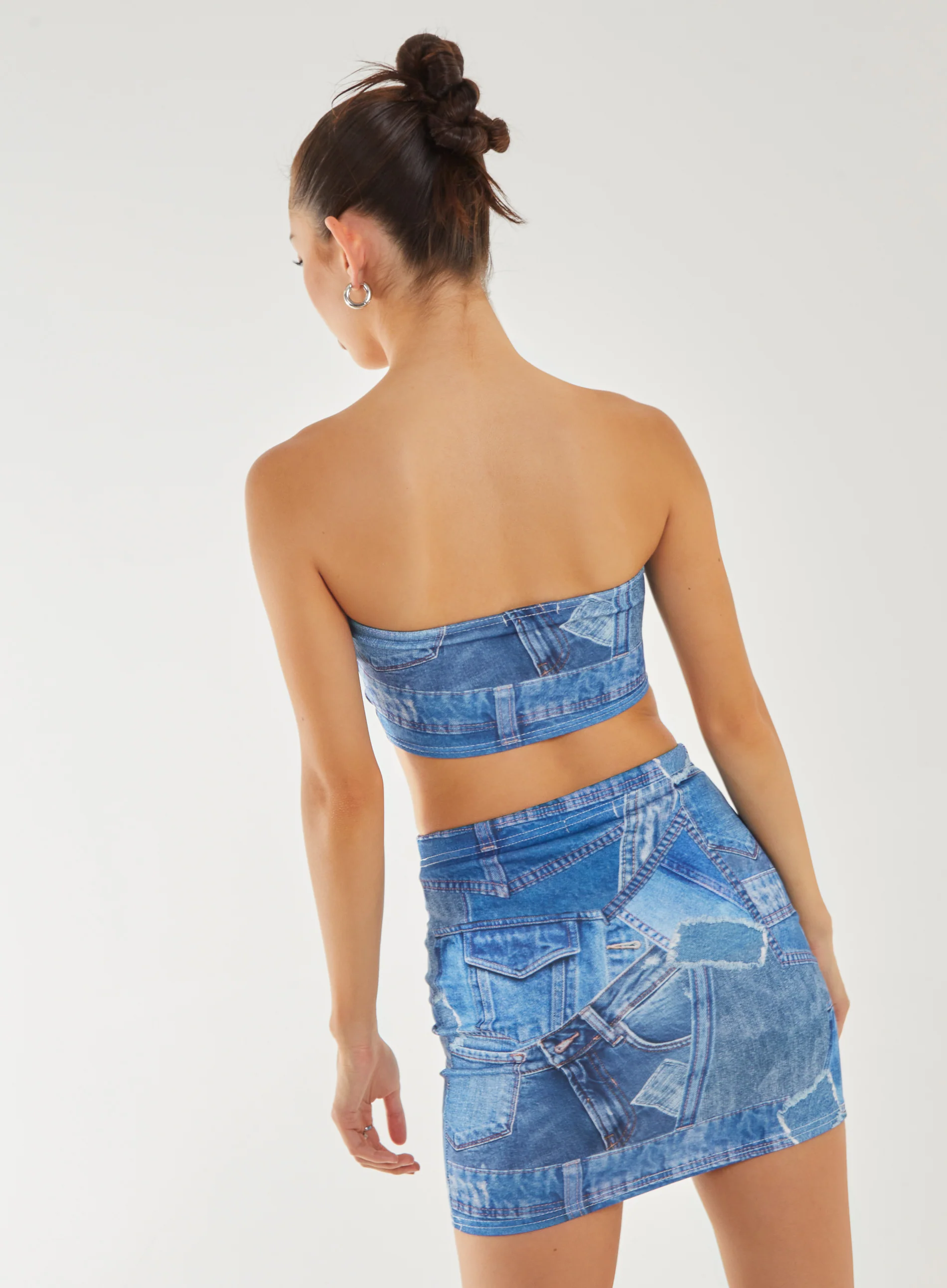 Seam Detail Denim Print Top - Image 4
