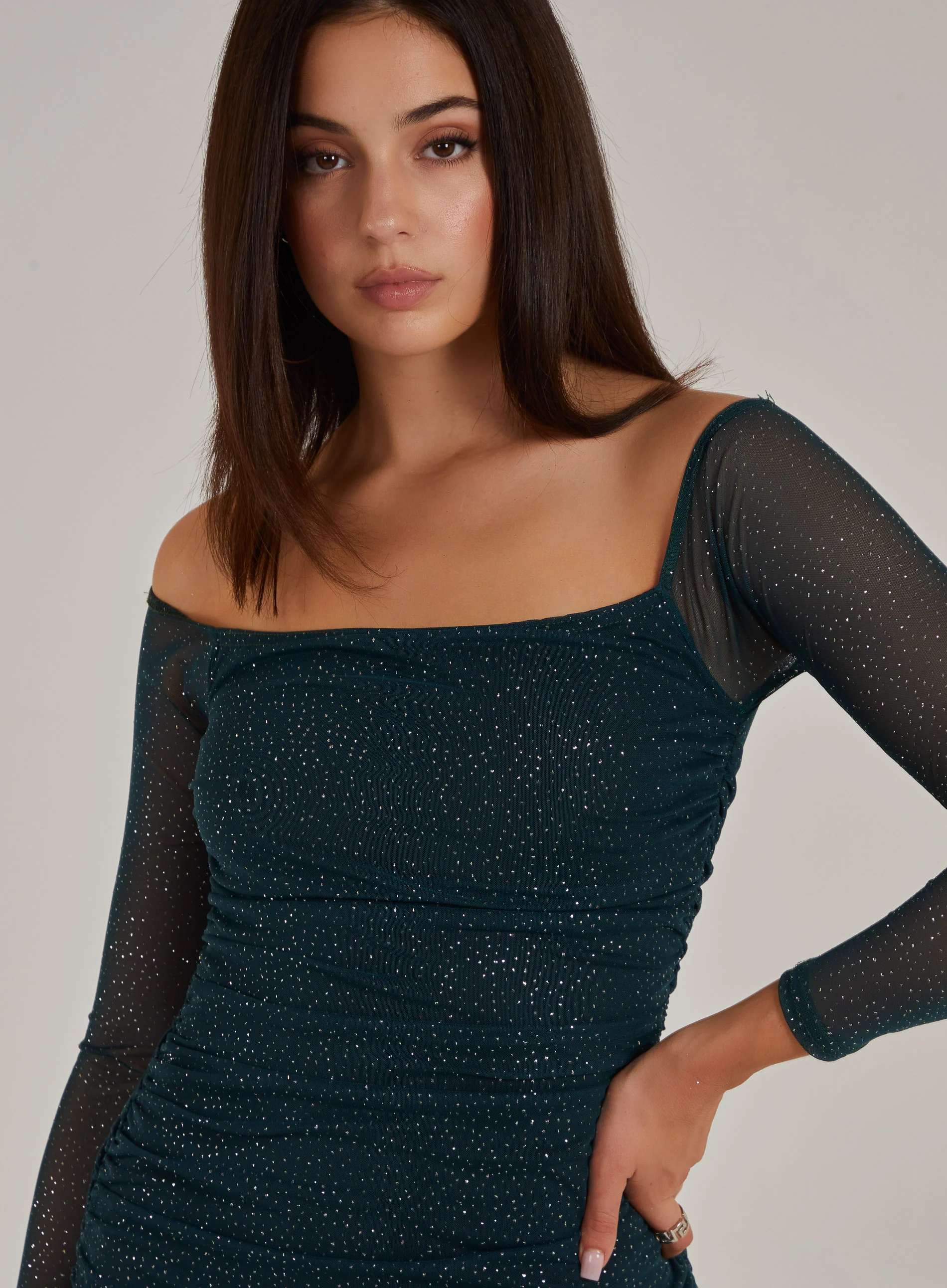 Glitter Mesh Off the Shoulder Mini Dress - Image 2