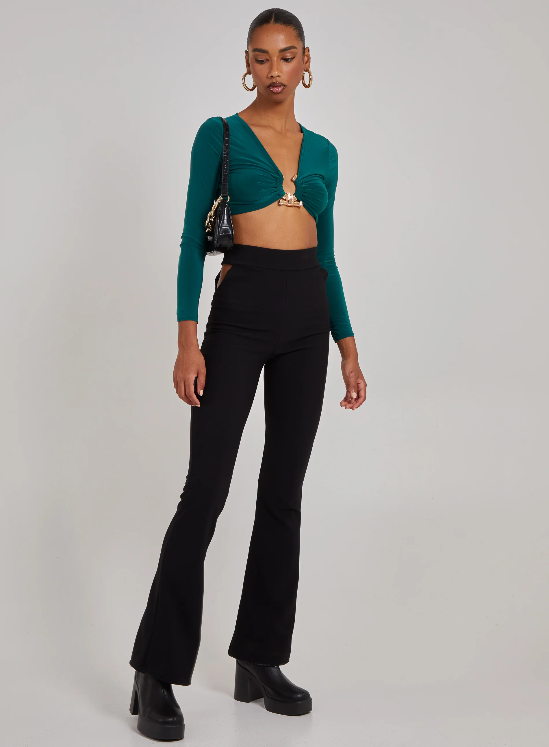 Gold Trim Slinky Long Sleeve Top - Image 2