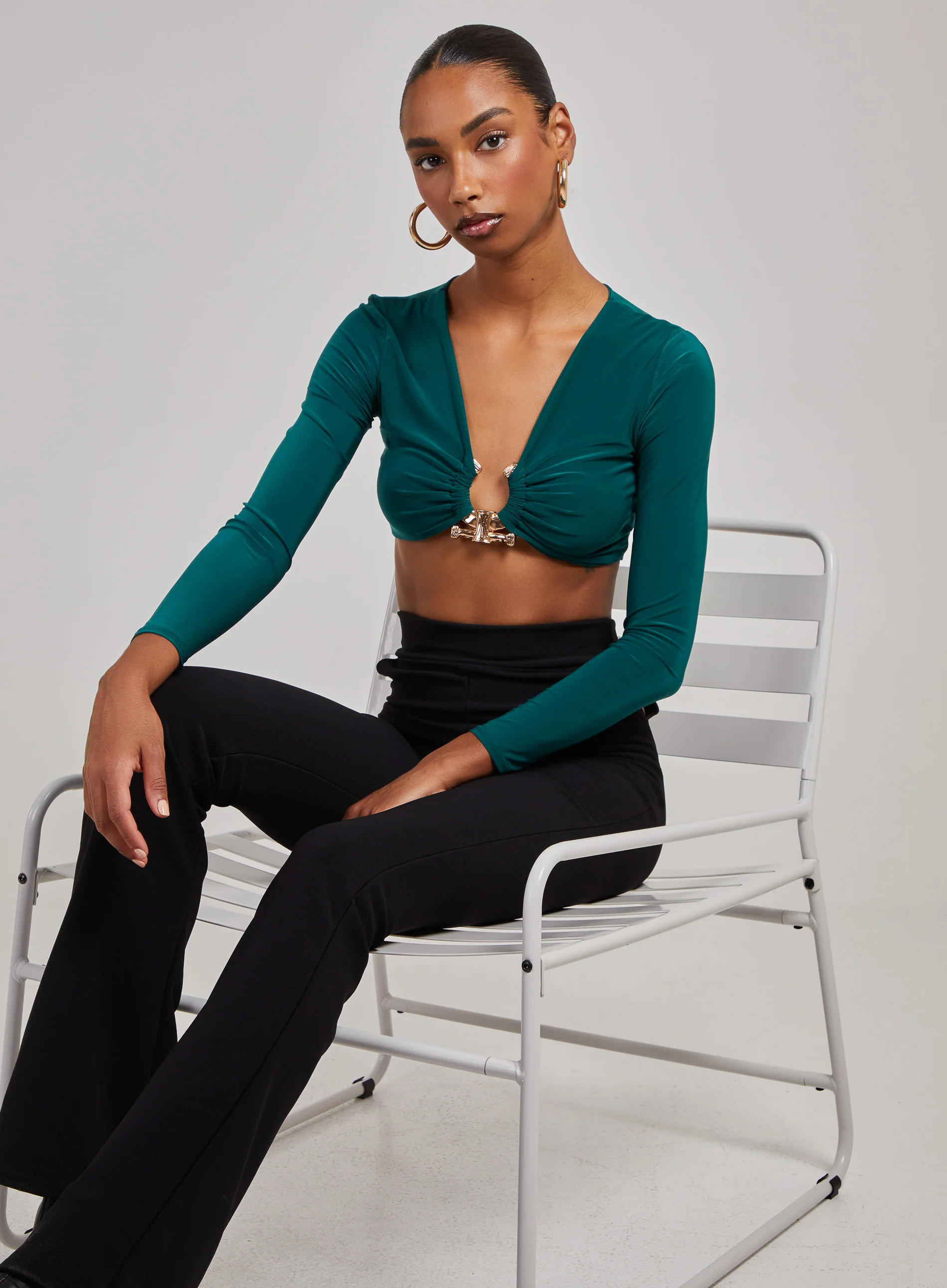 Gold Trim Slinky Long Sleeve Top - Image 4