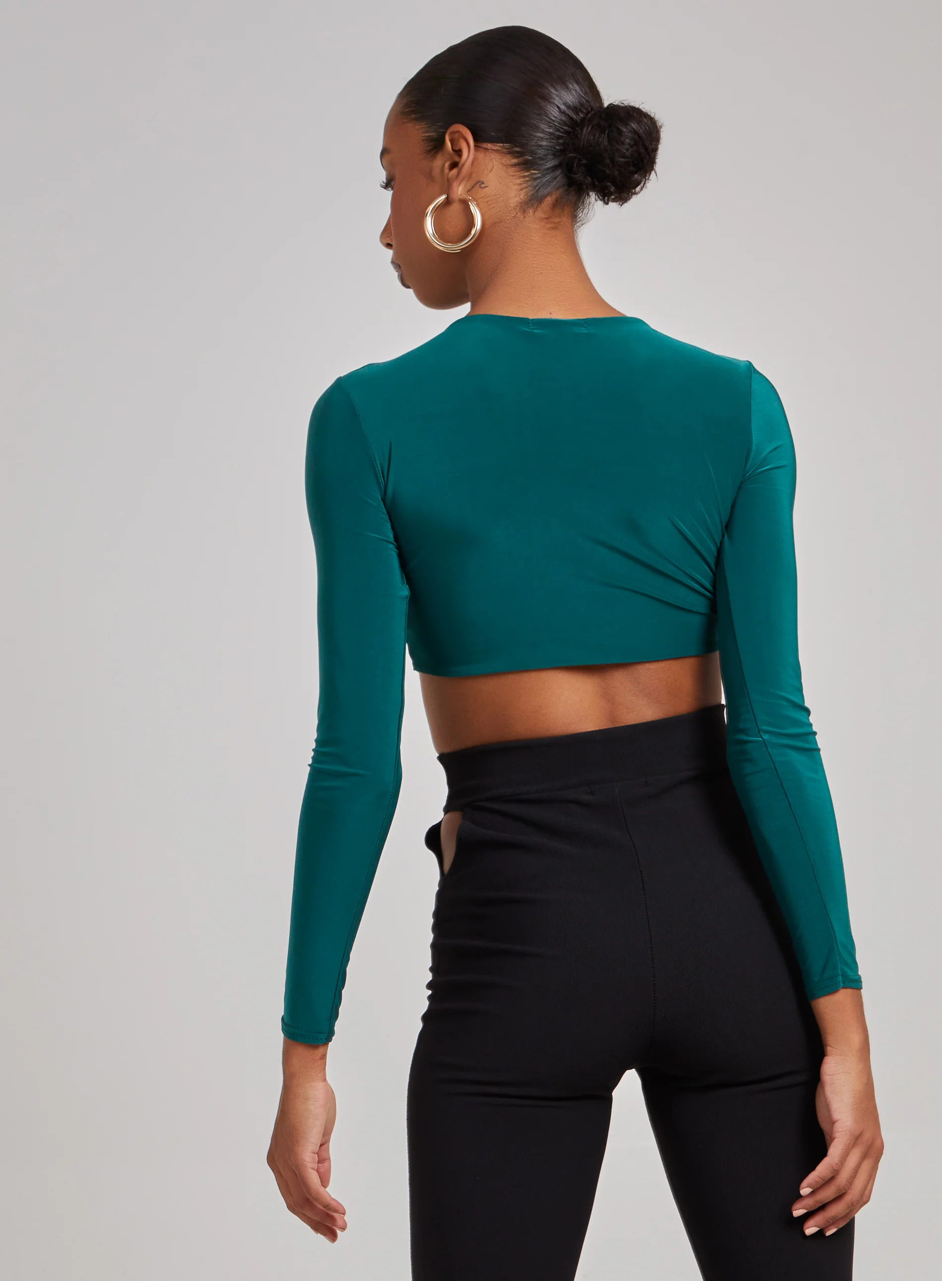 Gold Trim Slinky Long Sleeve Top - Image 5