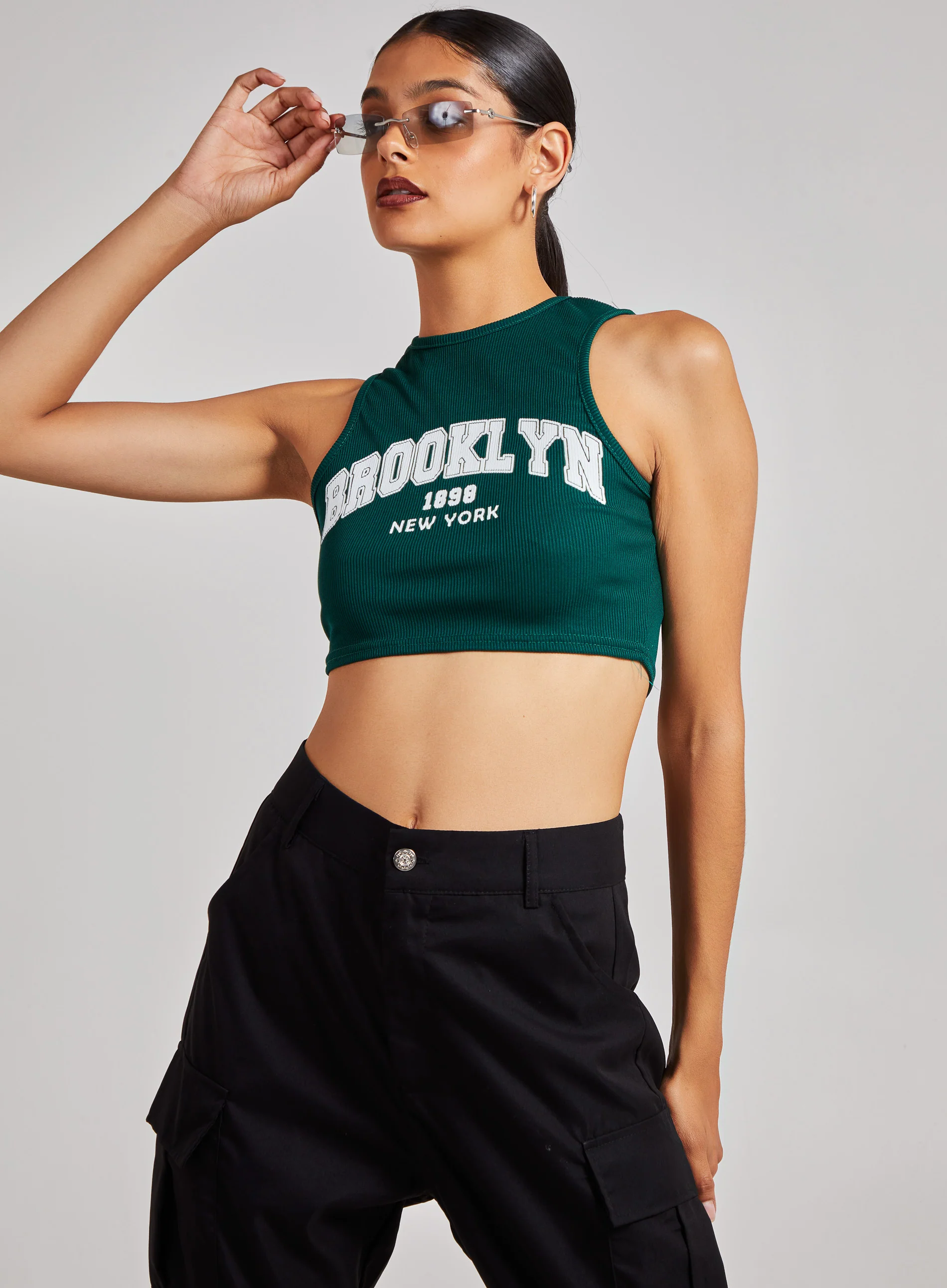 Printed Ribbed Crop Top