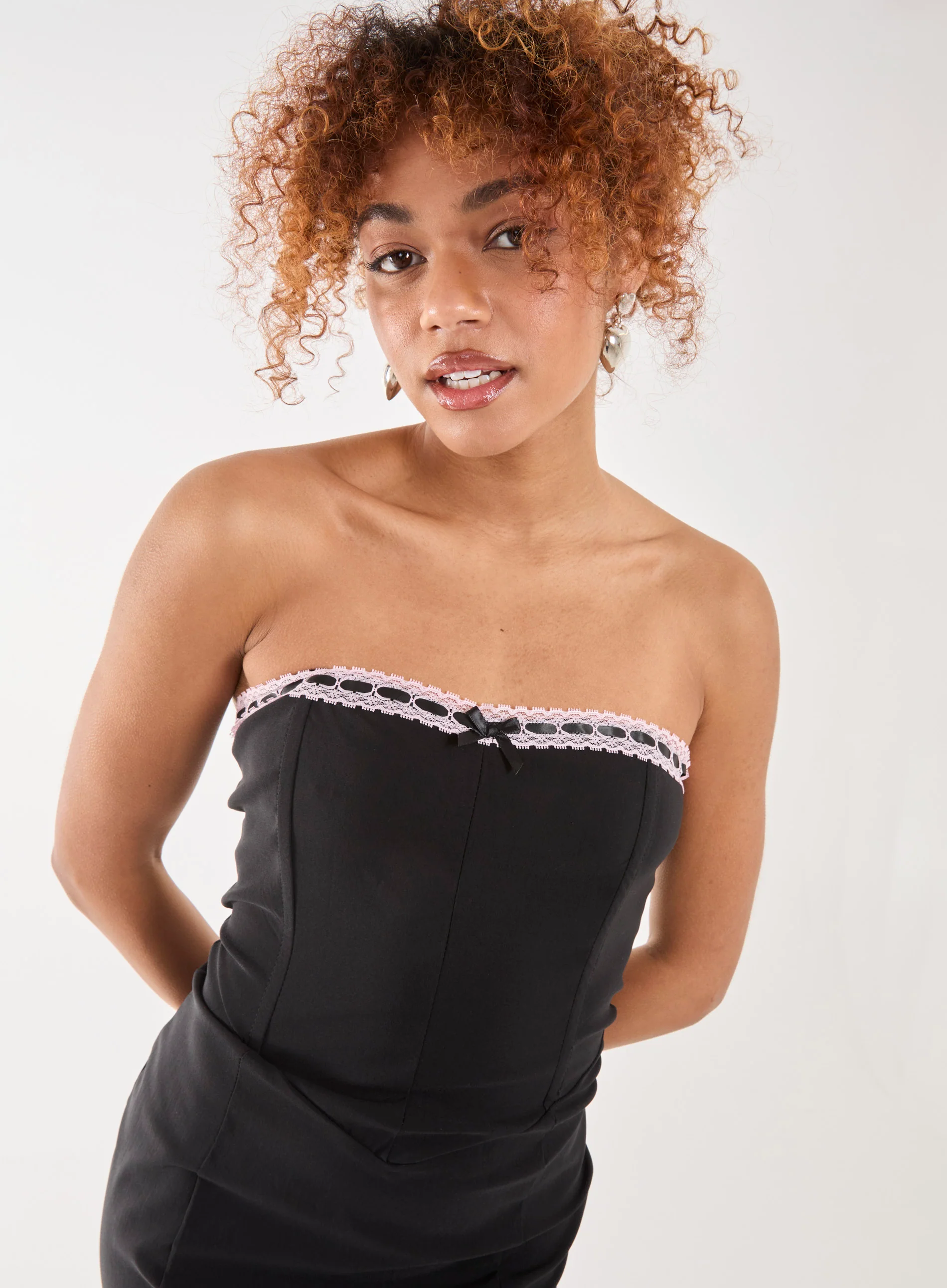Bow Detail Corset Strapless Dress - Image 3