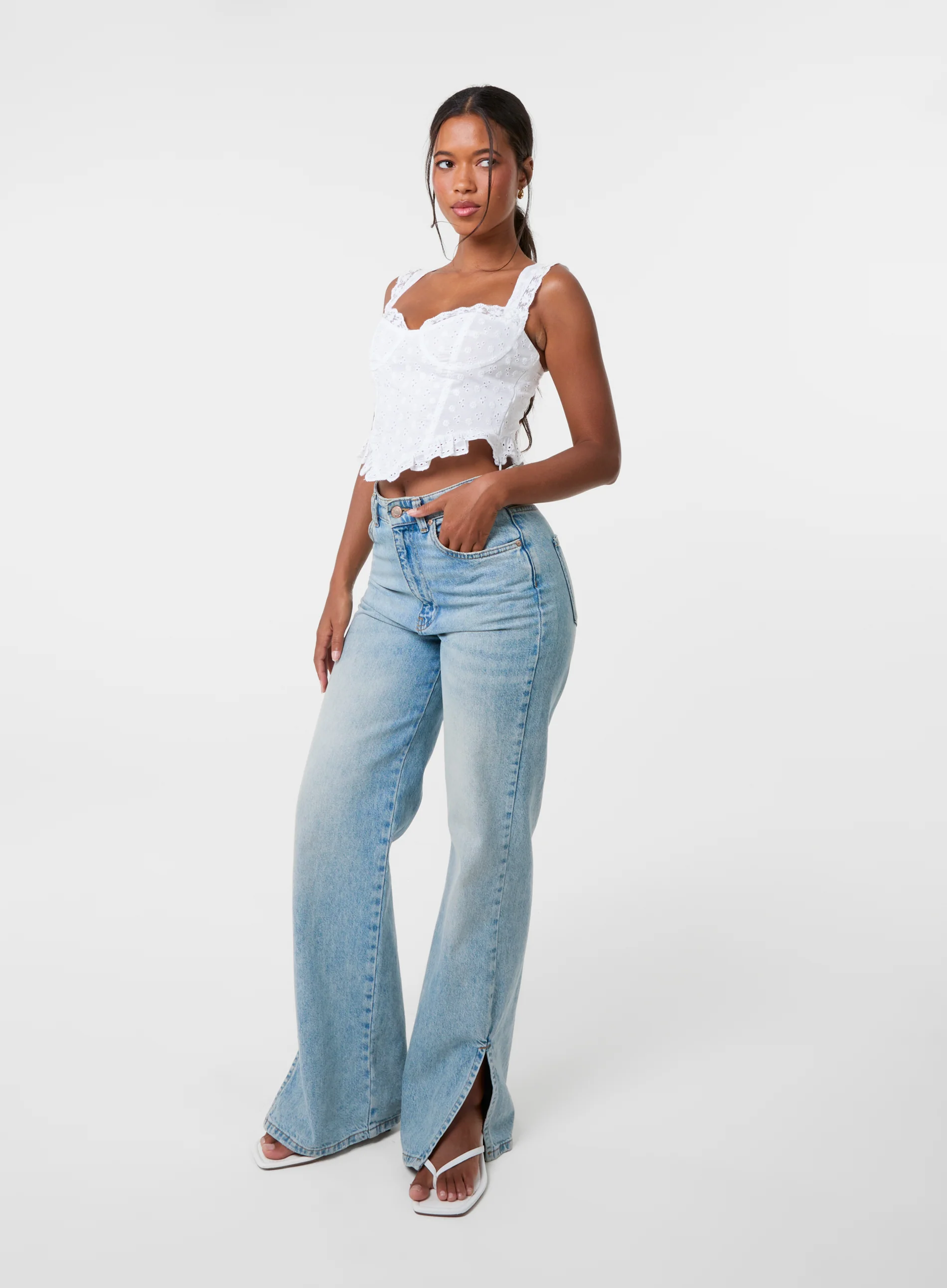 Broderie Frill Crop Top - Image 2