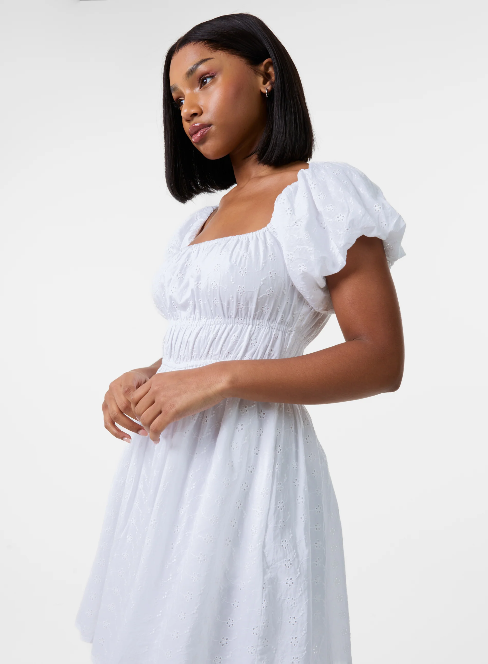 Broderie Puff Sleeve Mini Dress With Shorts - Image 4