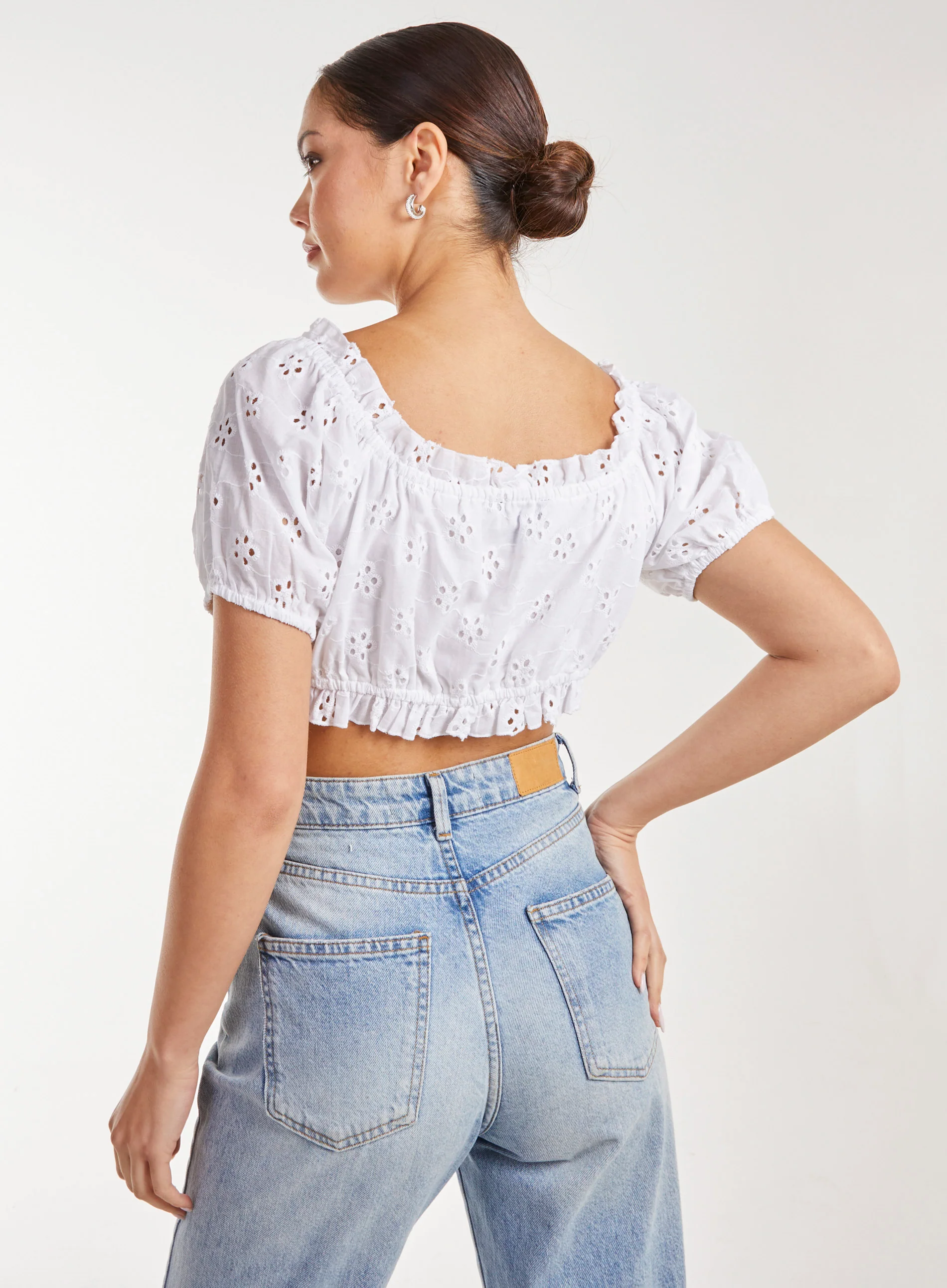 Broderie Puff Sleeve Tie Top - Image 5