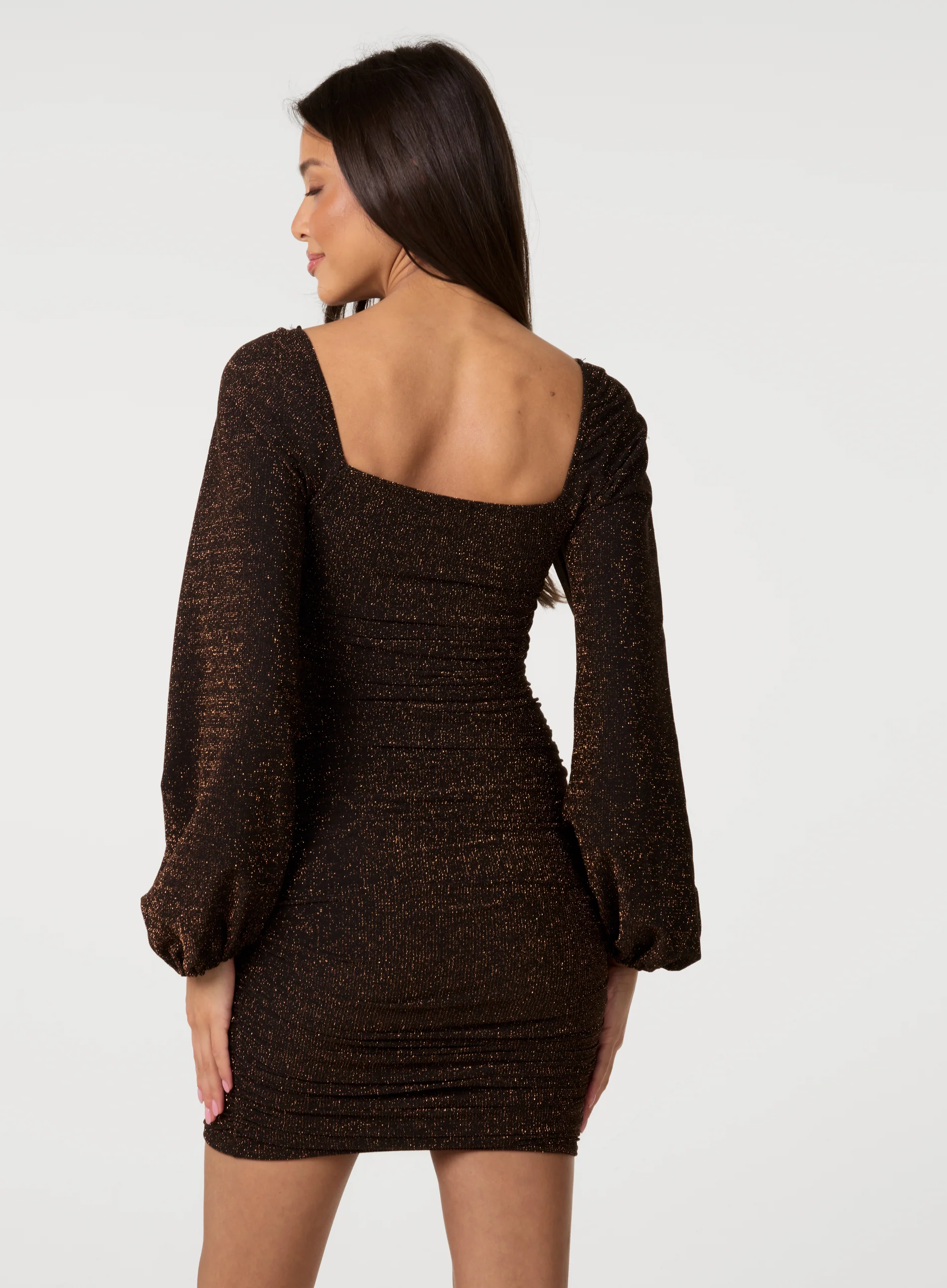 Glitter Notch Long Sleeve Dress - Image 4