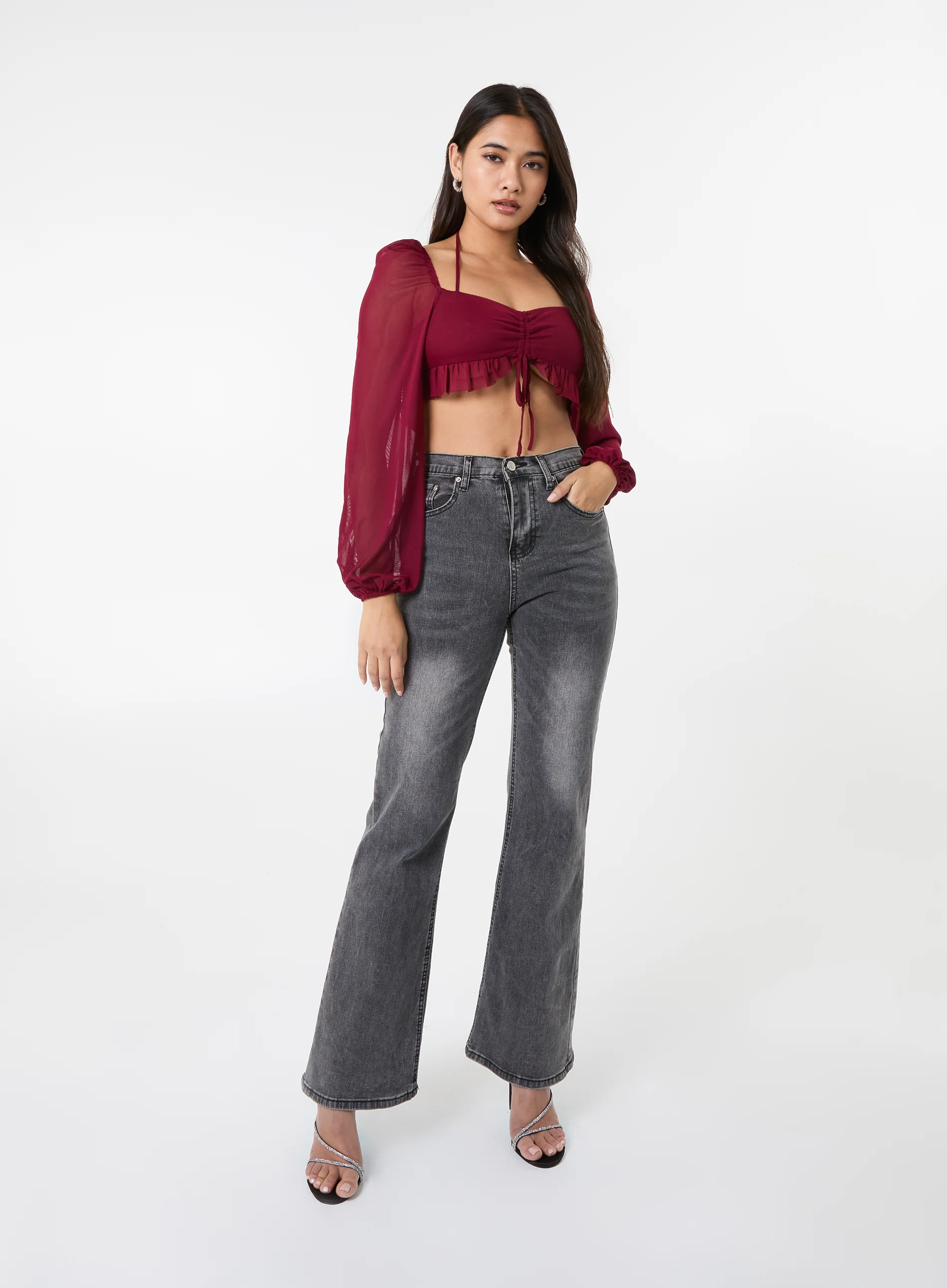 Long Sleeve Halterneck Crop Top - Image 2