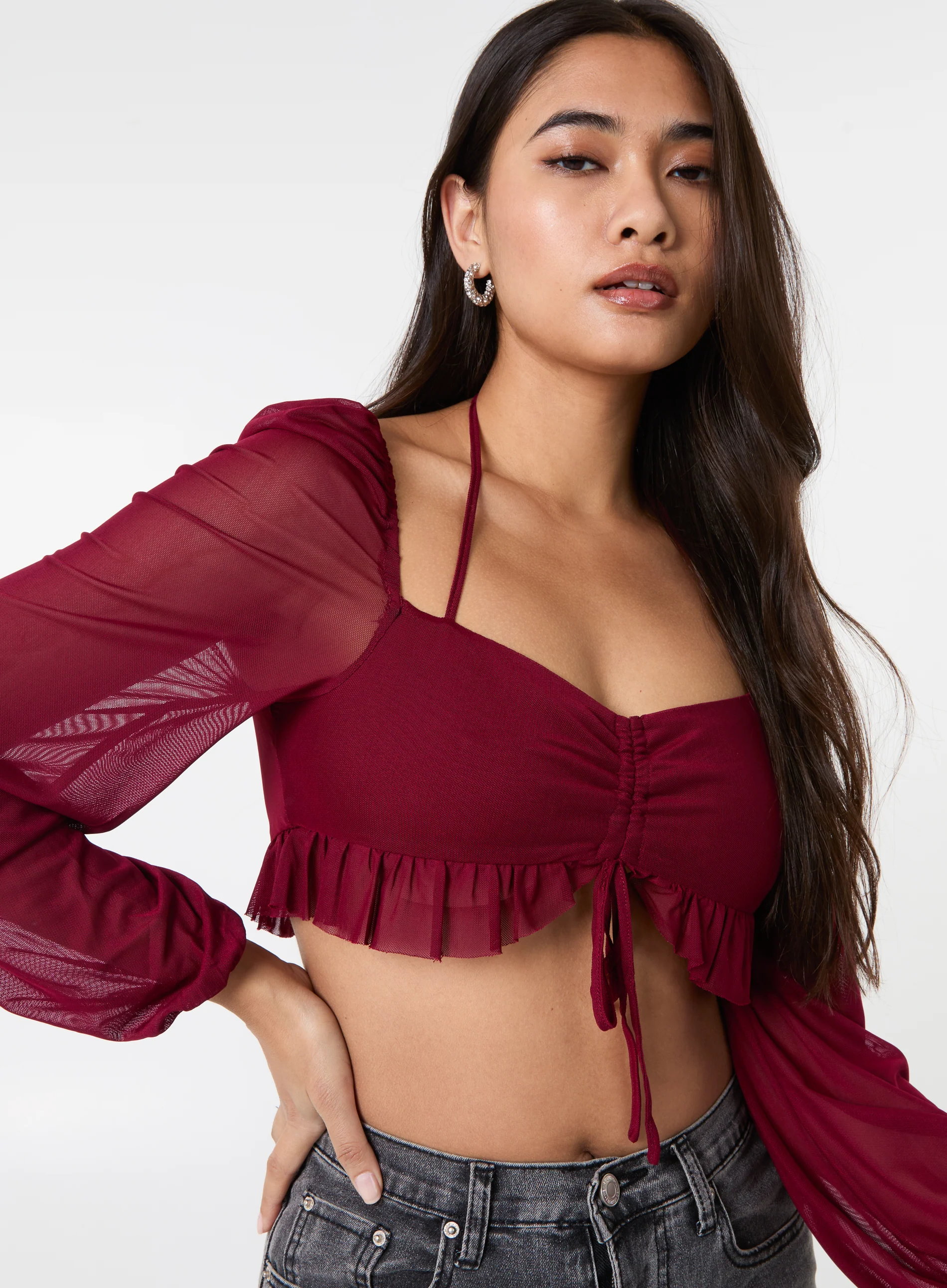 Long Sleeve Halterneck Crop Top - Image 3