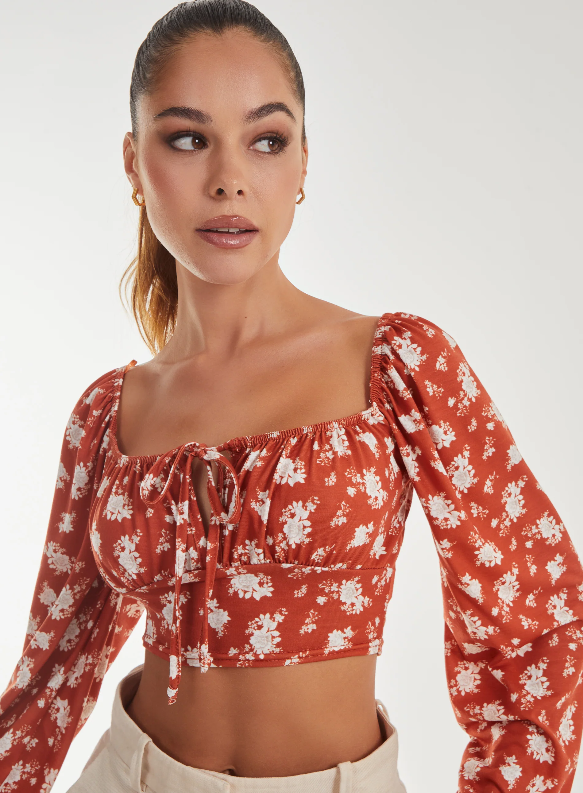 Floral Printed Milkmaid Long Balloon Sleeve Top - Image 3