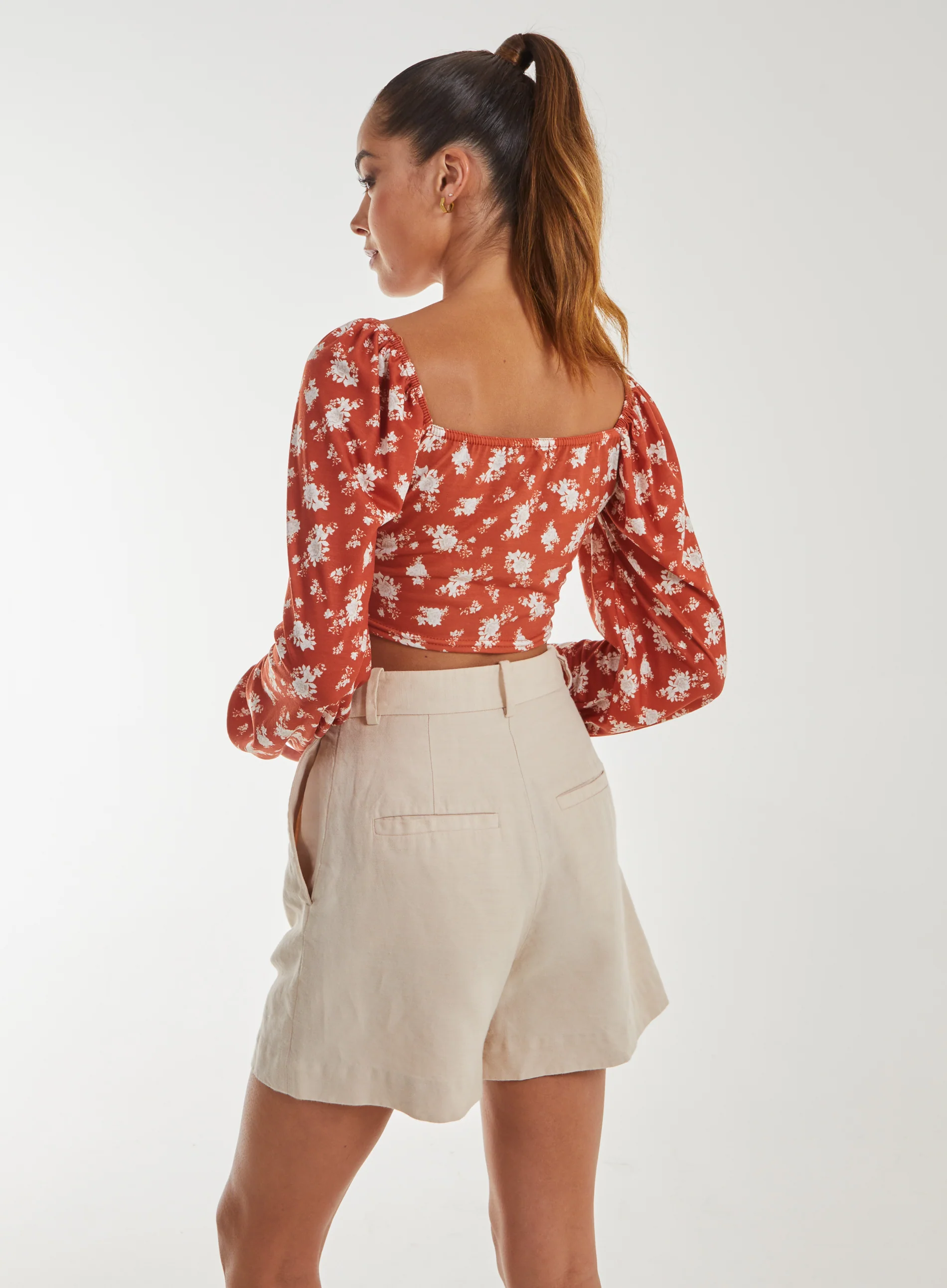 Floral Printed Milkmaid Long Balloon Sleeve Top - Image 4