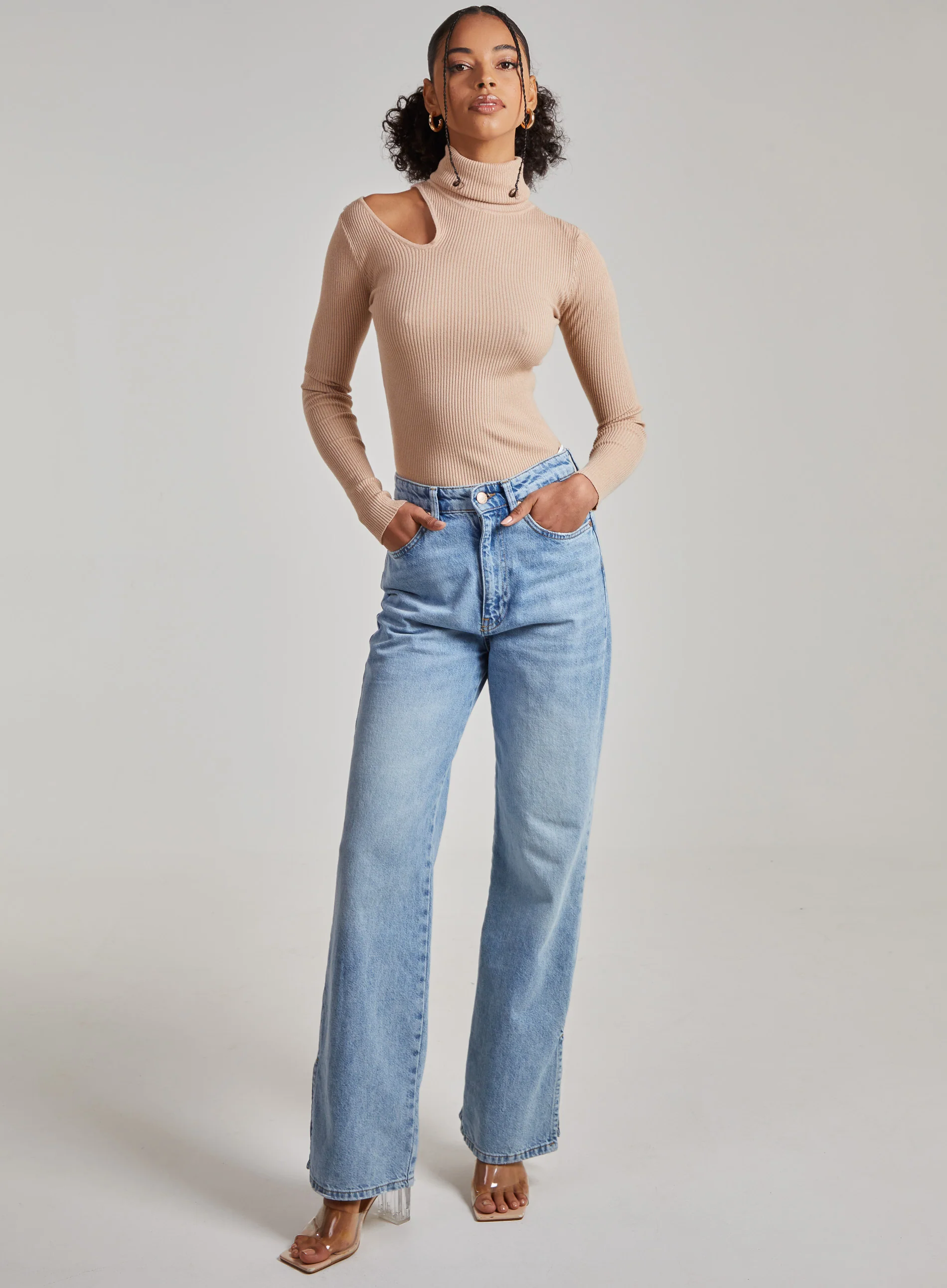 Knit Cut Out Turtle Neck Top - Image 3