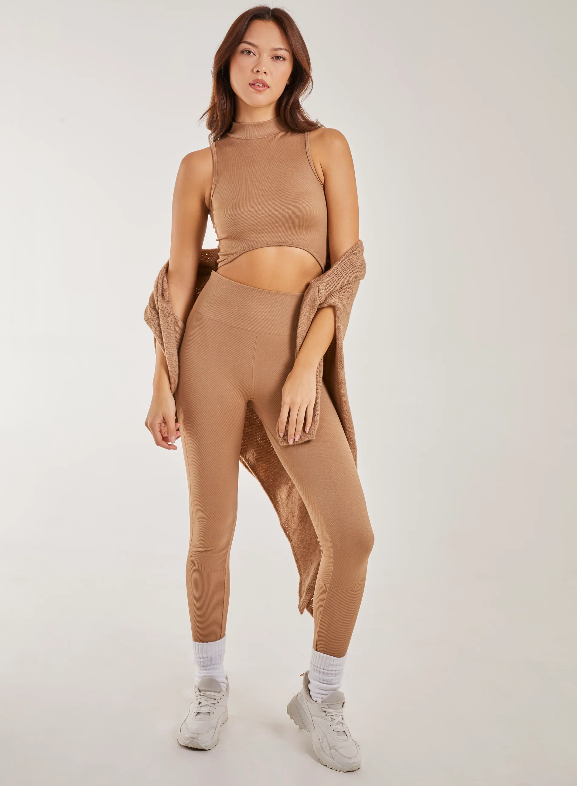 Rib High Neck Sleeveless Crop Top - Image 3