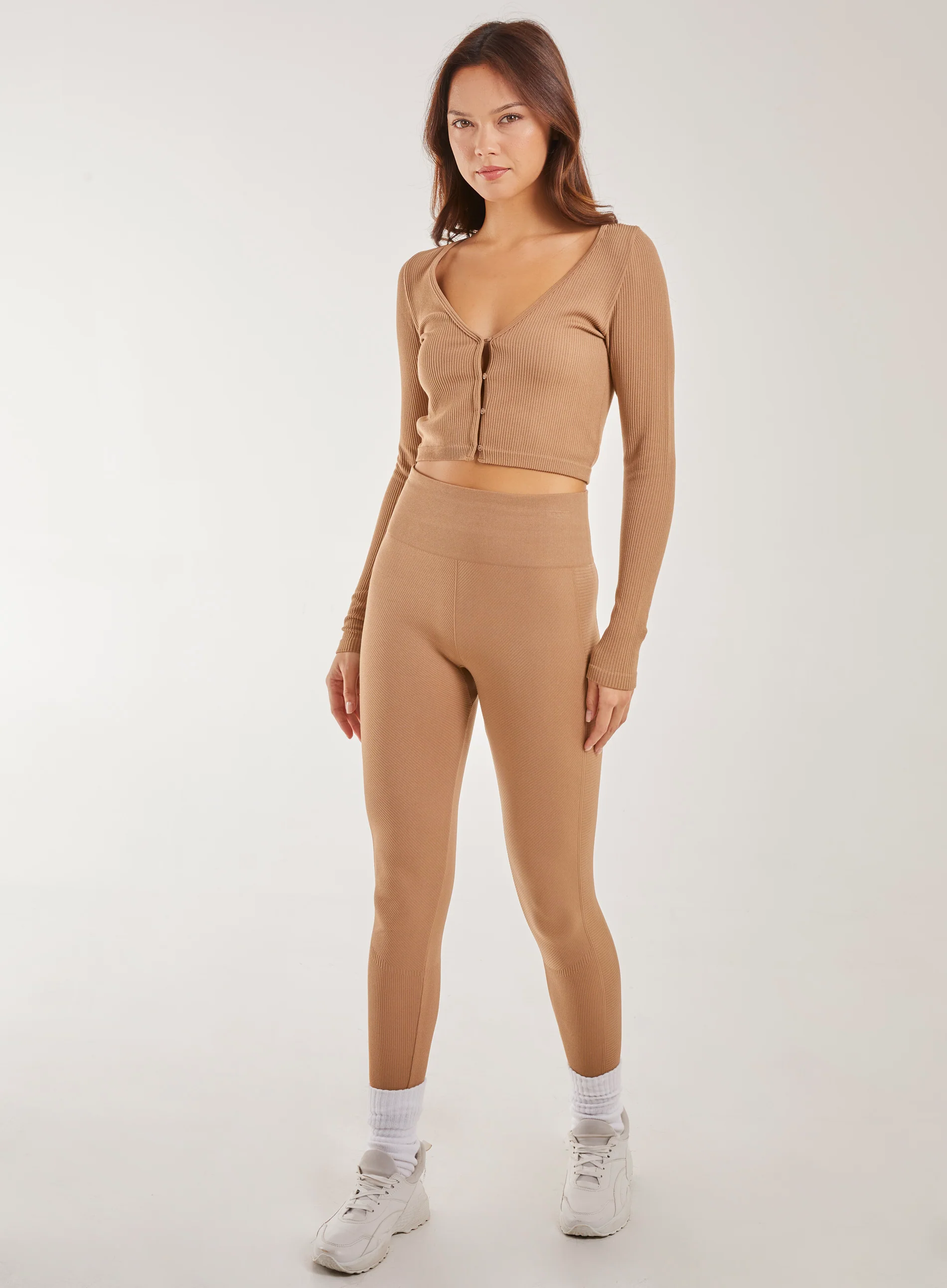 Rib Long Sleeve Button Down Top - Image 3