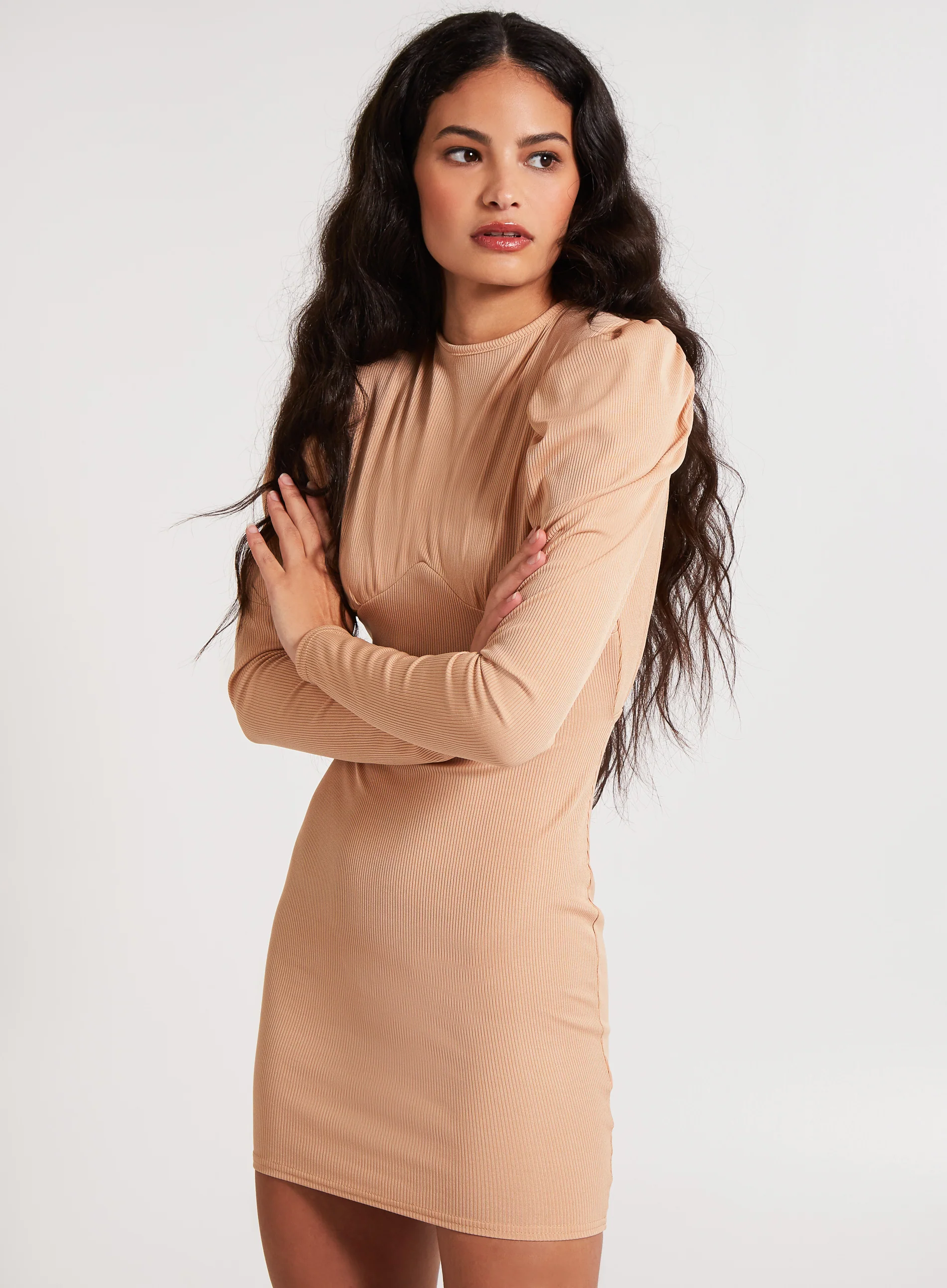 Ribbed Open Back Padded Shoulder Dress - Image 5