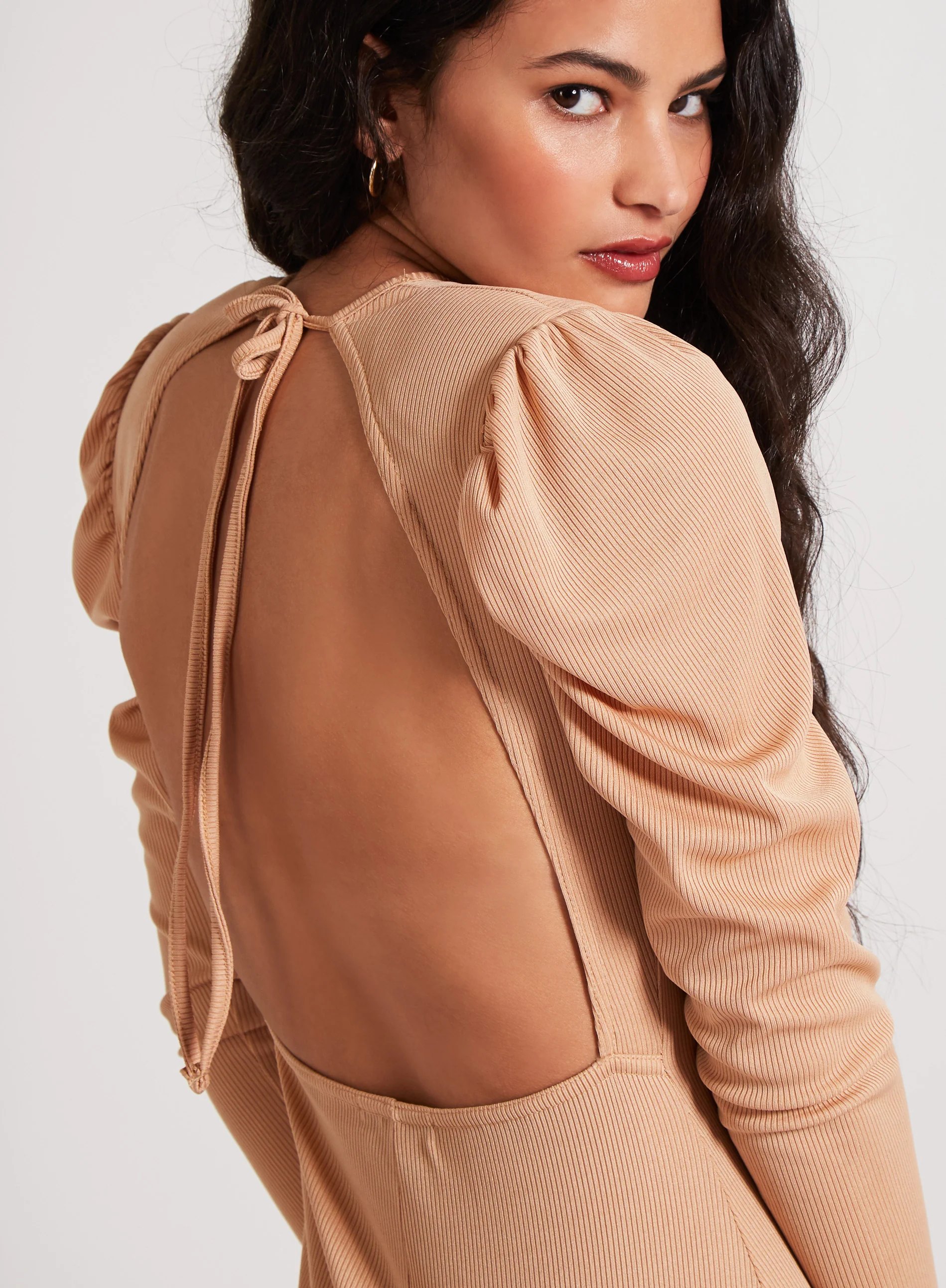 Ribbed Open Back Padded Shoulder Dress - Image 6