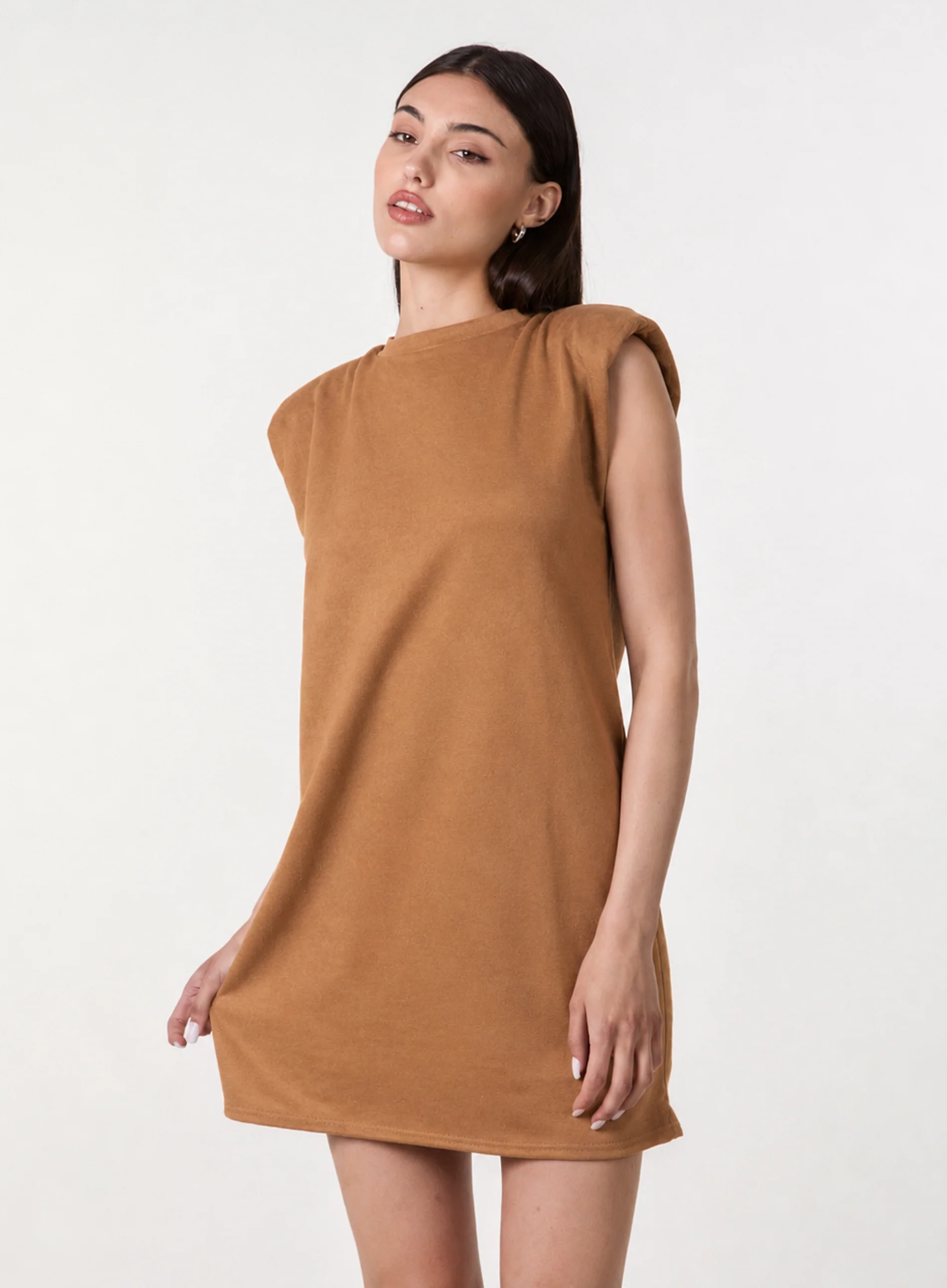 Suedette Shoulder Pads Sleeveless Dress - Image 2